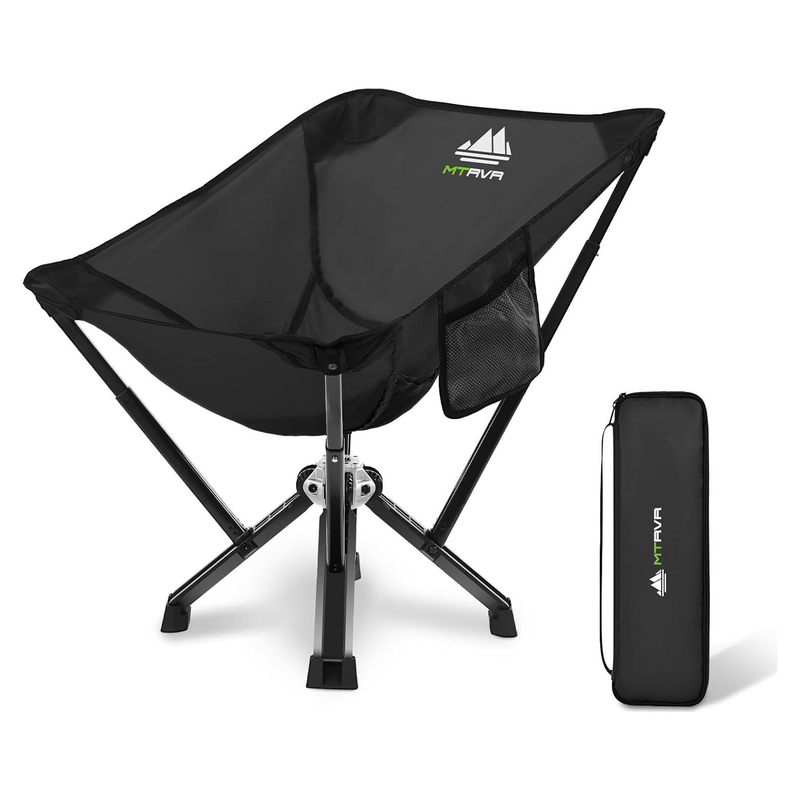Silla de Camping Plegable MTRVR Negra, Soporta 272 Kg, Compacta