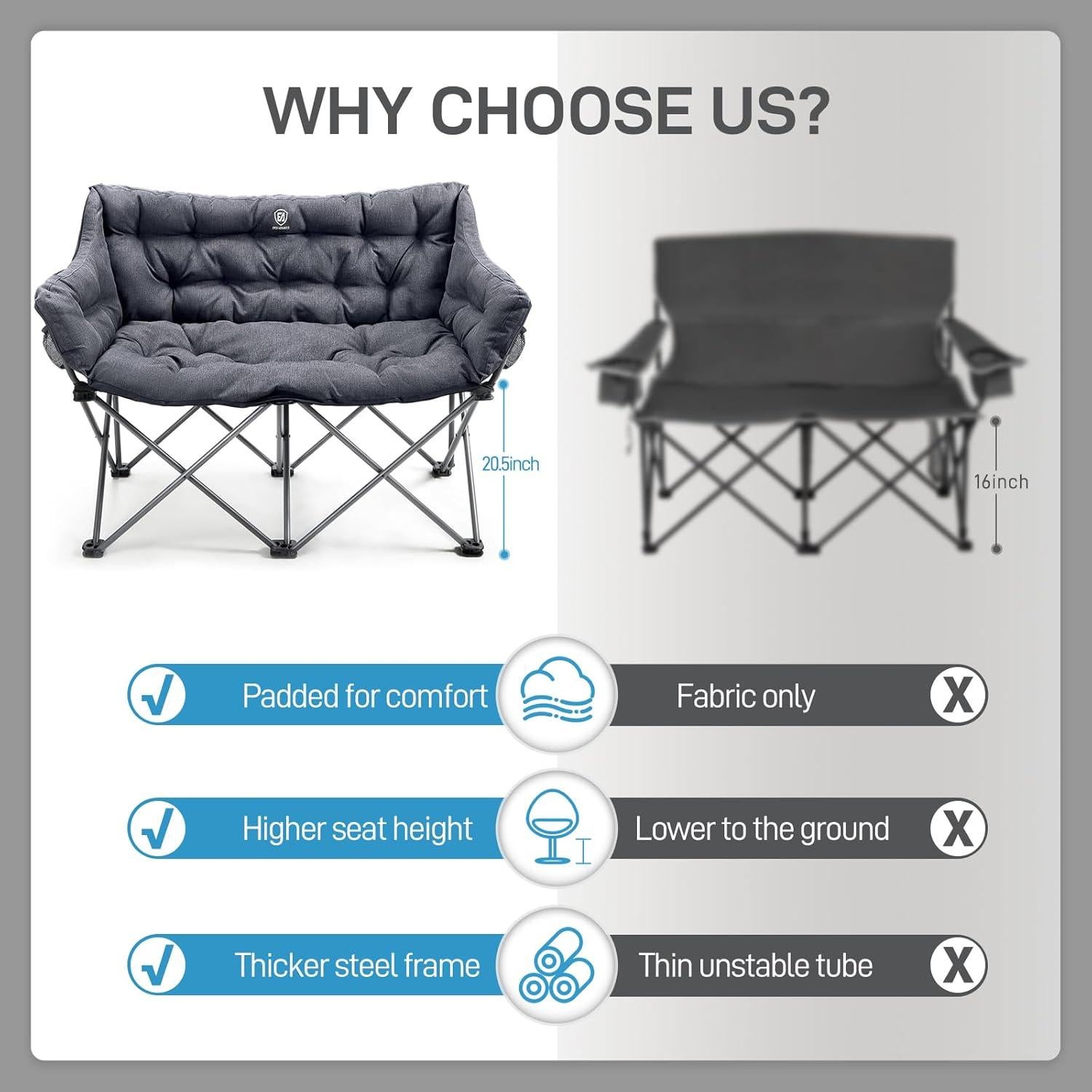 Silla de Camping Doble Plegable EVER ADVANCED Gris 272 kg