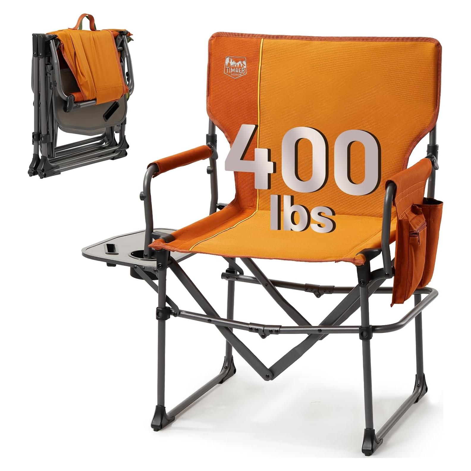 Silla Plegable de Camping Timber Ridge Naranja 181kg con Mesa Lateral