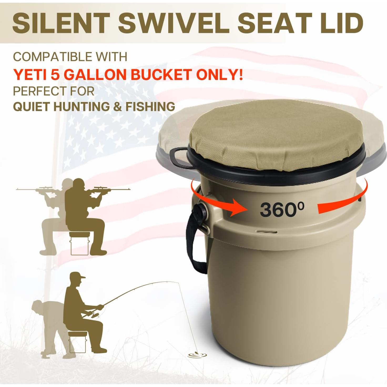 YETI 5 Gallon Bucket Seat - 360-Degree Swivel Lid, Cushion for Fishing, Hunting, Camping