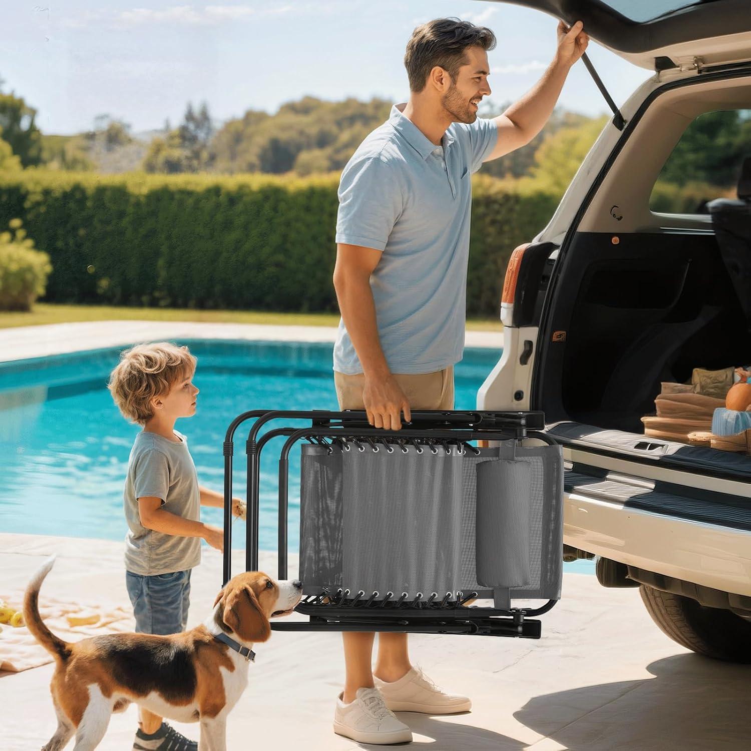 Magshion Zero Gravity Lounge Chairs Set of 2, Outdoor Patio Reclining Chair with Side Tray, Adjustable Anti-Gravity Recliners with Pillow Headrest, Folding Lounger for Lawn Camping Beach, Grey