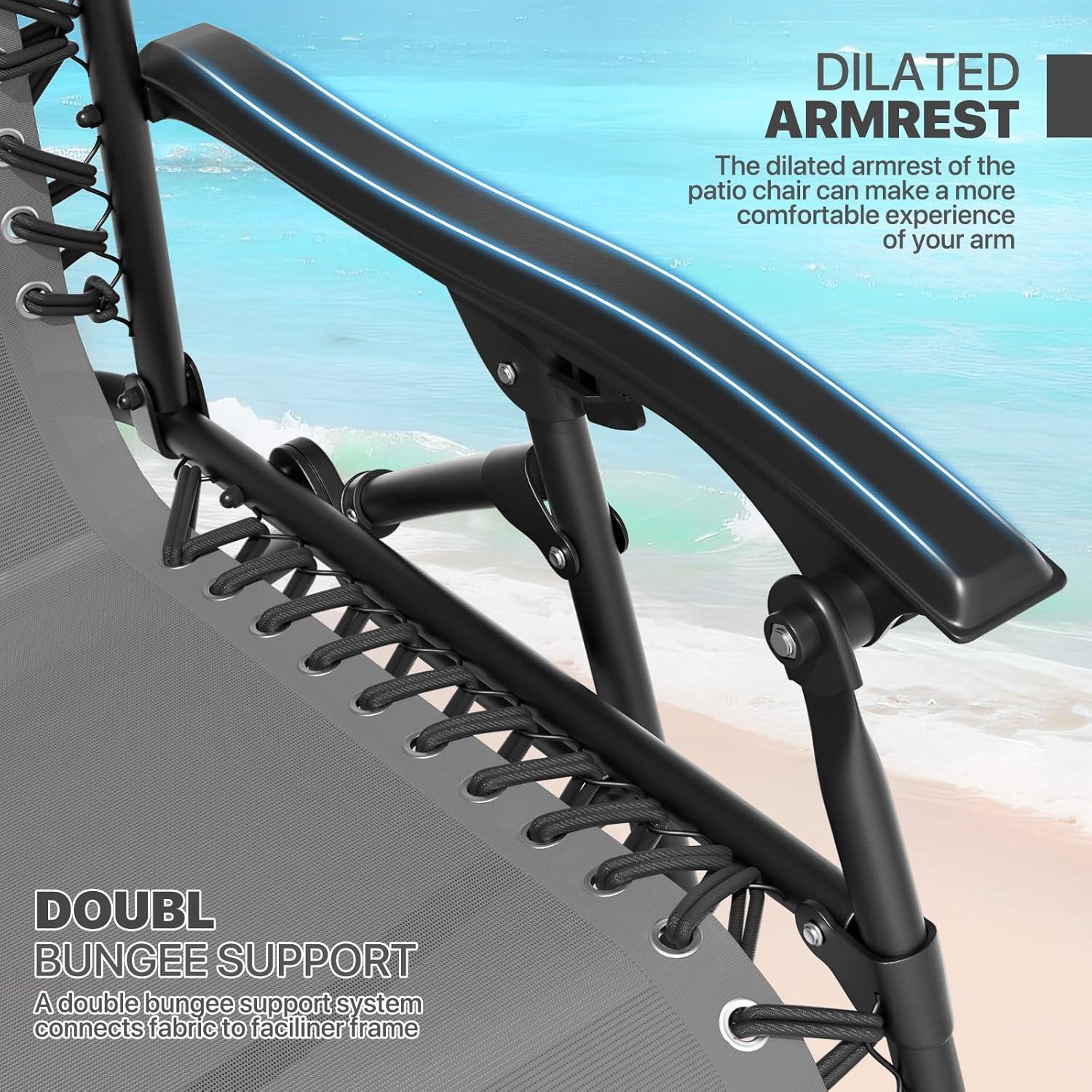 Magshion Zero Gravity Lounge Chairs Set of 2, Outdoor Patio Reclining Chair with Side Tray, Adjustable Anti-Gravity Recliners with Pillow Headrest, Folding Lounger for Lawn Camping Beach, Grey