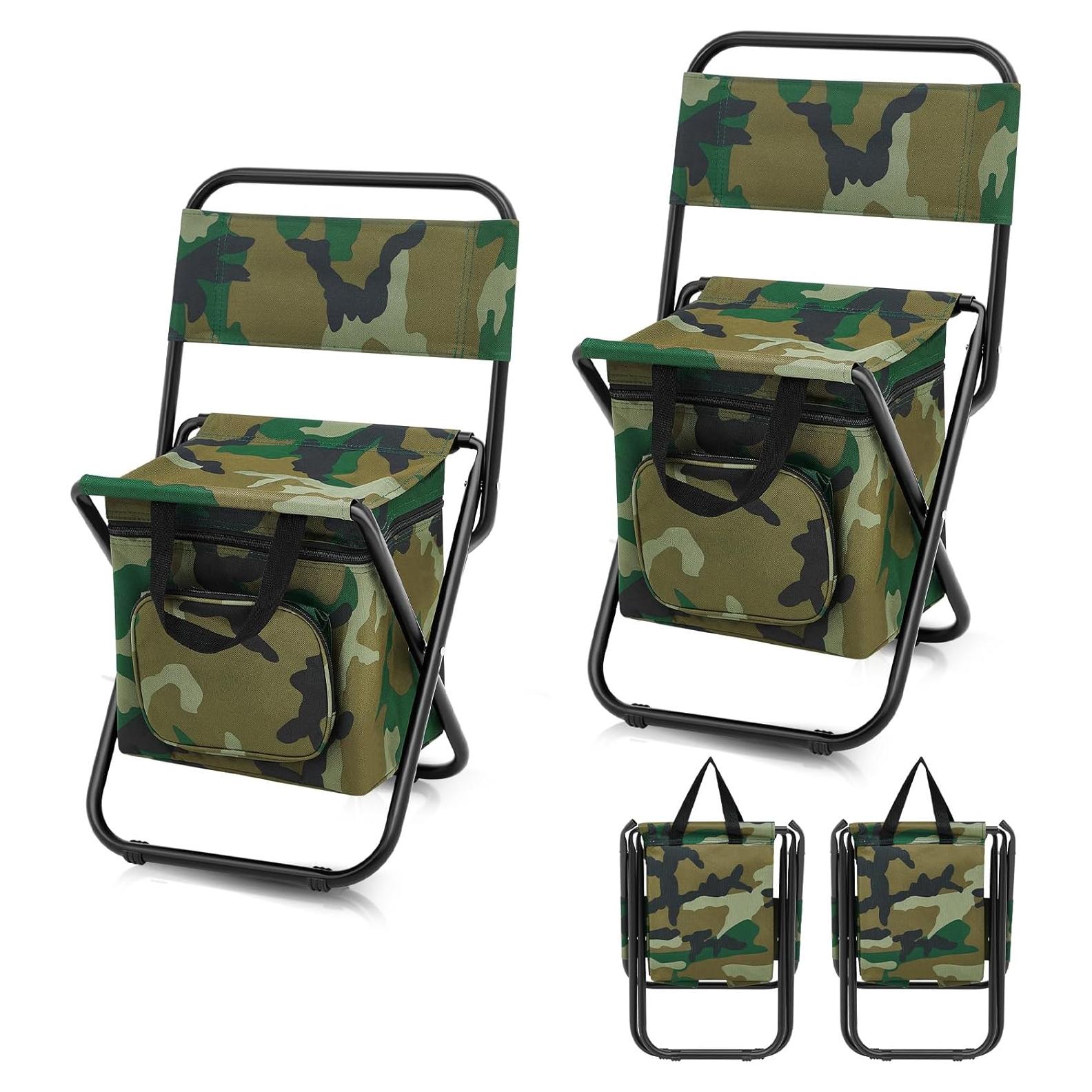 Sillas de Pesca Plegables Jerify 2 Pcs con Bolsa Térmica Camo