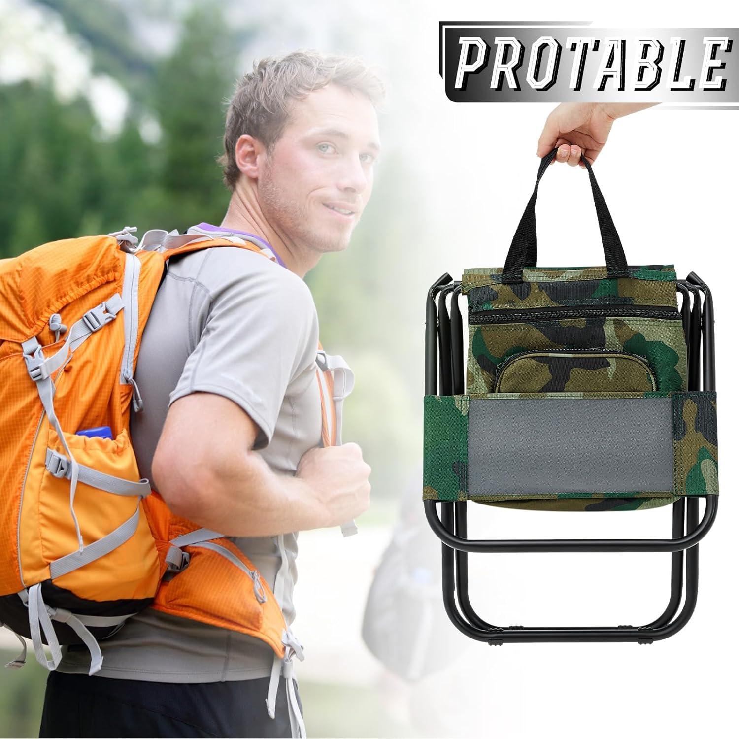 Sillas de Pesca Plegables Jerify 2 Pcs con Bolsa Térmica Camo