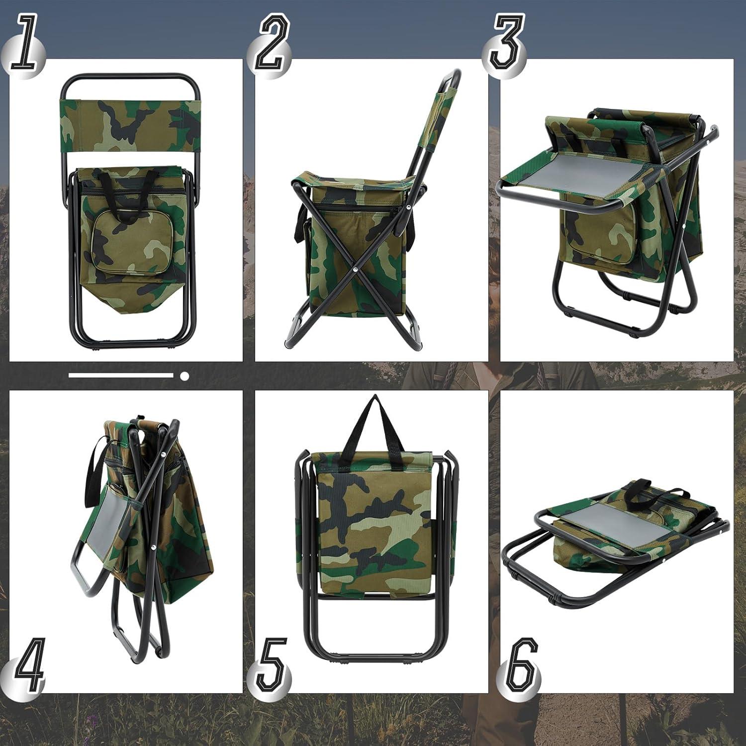 Sillas de Pesca Plegables Jerify 2 Pcs con Bolsa Térmica Camo