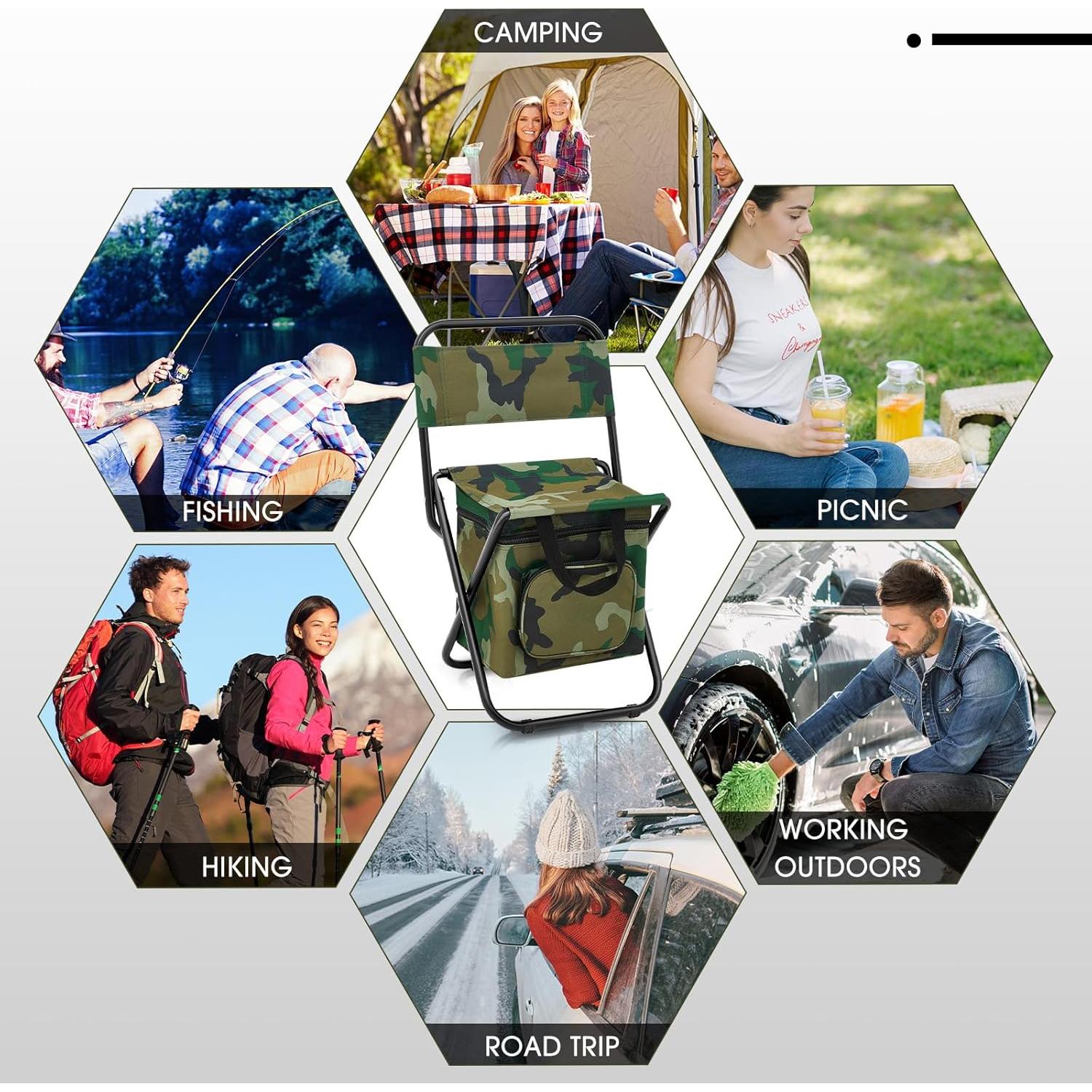 Sillas de Pesca Plegables Jerify 2 Pcs con Bolsa Térmica Camo