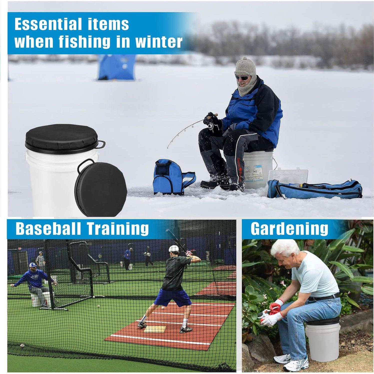 Foxtune 360-Degree Swivel Bucket Seat, 5 Gallon Bucket Lid, Spin Bucket Seat Cushion, Silent, Comfortable, Water-Resistant, for Fishing, Gardening, Hunting and Camping