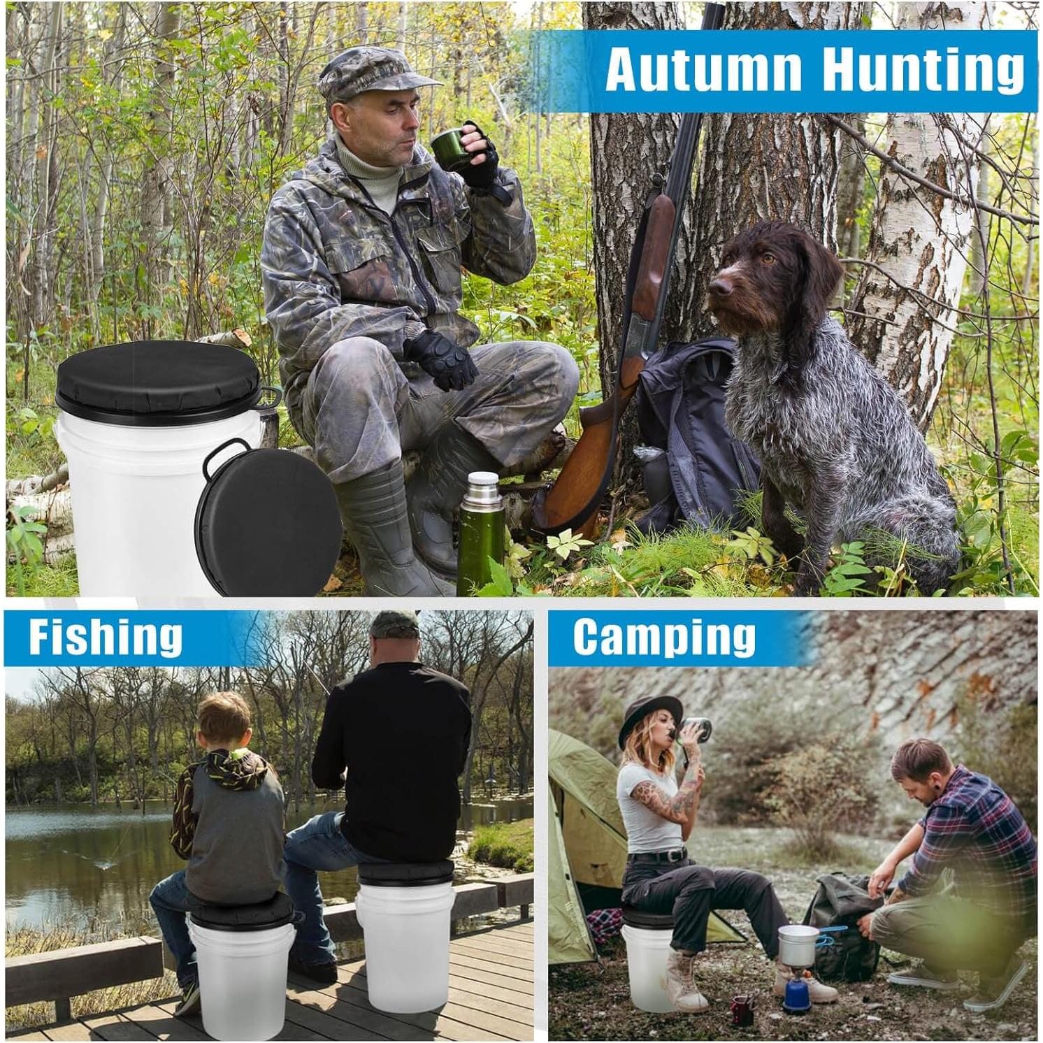 Foxtune 360-Degree Swivel Bucket Seat, 5 Gallon Bucket Lid, Spin Bucket Seat Cushion, Silent, Comfortable, Water-Resistant, for Fishing, Gardening, Hunting and Camping