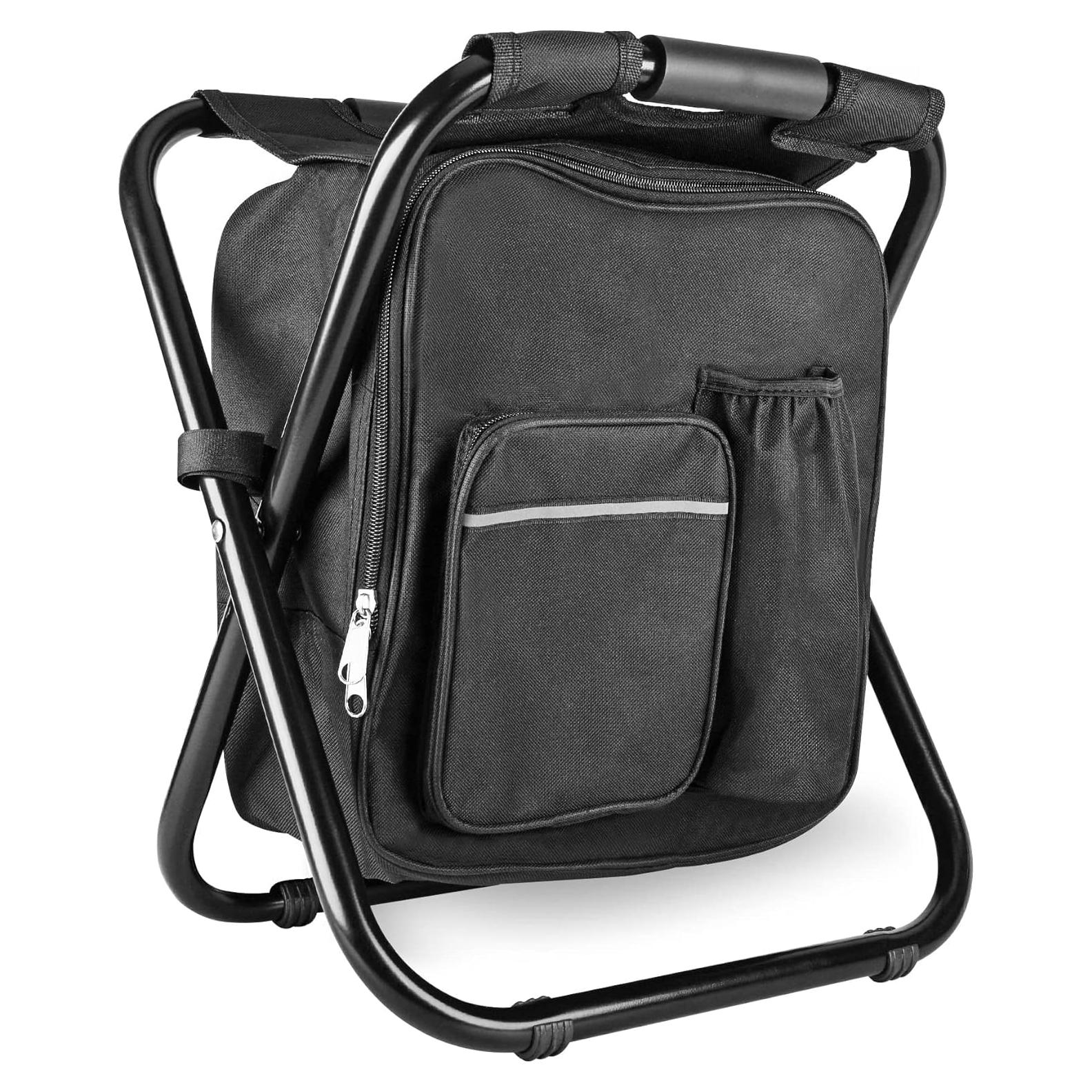 Kikerike Backpack Stool Cooler Chair Heavy Duty 400 LBS Max Load Portable Lightweight Folding Fishing Cooler for Camping Hunting Fishing - Black