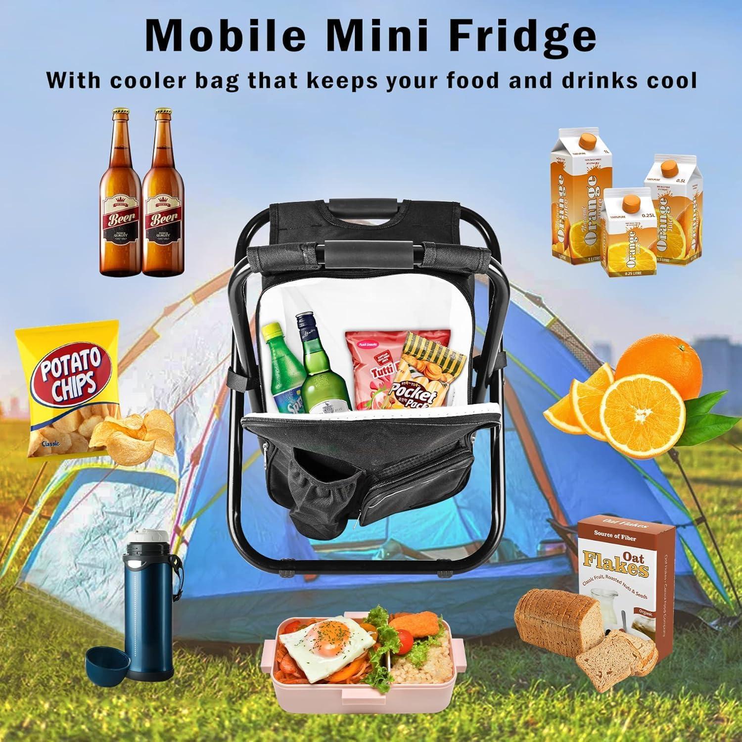 Kikerike Backpack Stool Cooler Chair Heavy Duty 400 LBS Max Load Portable Lightweight Folding Fishing Cooler for Camping Hunting Fishing - Black