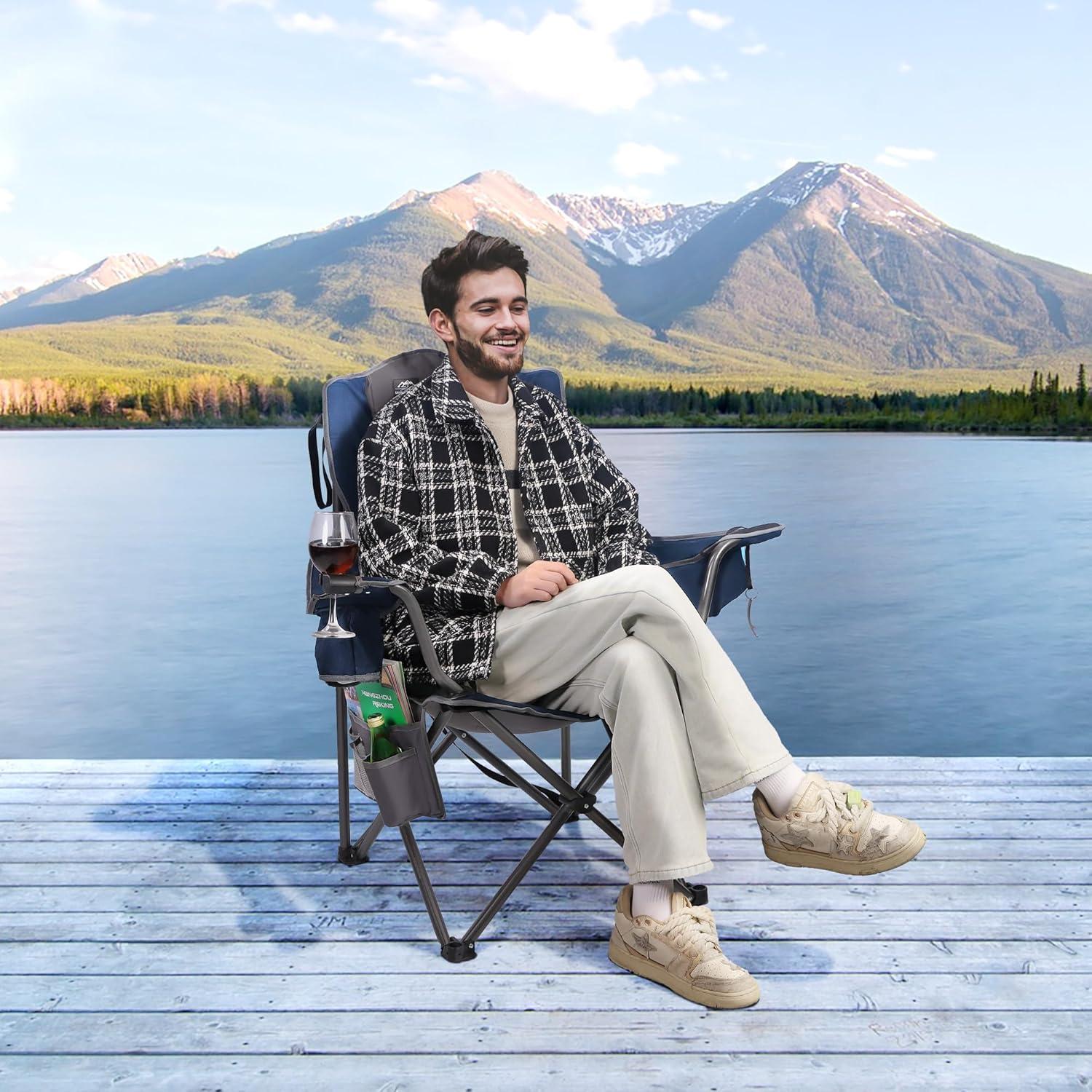 Silla de Camping Plegable LANMOUNTAIN Azul con Soporte para Vaso