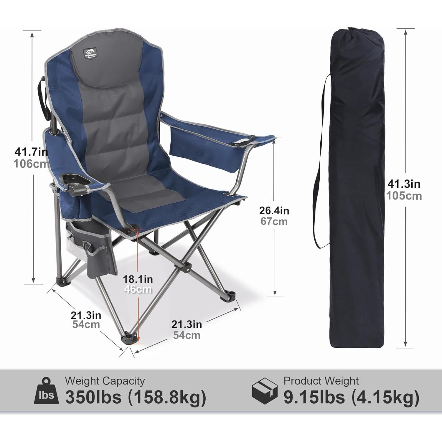 Silla de Camping Plegable LANMOUNTAIN Azul con Soporte para Vaso