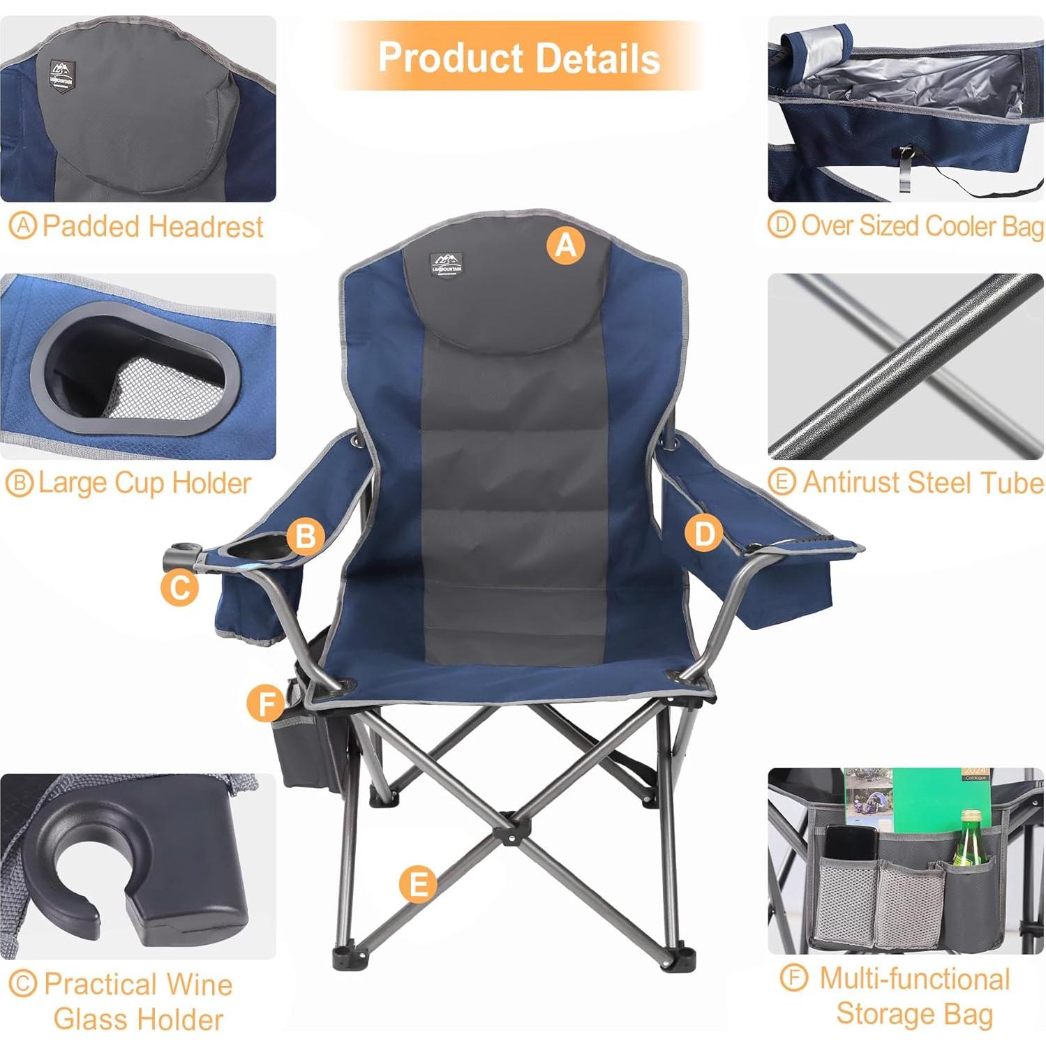 Silla de Camping Plegable LANMOUNTAIN Azul con Soporte para Vaso