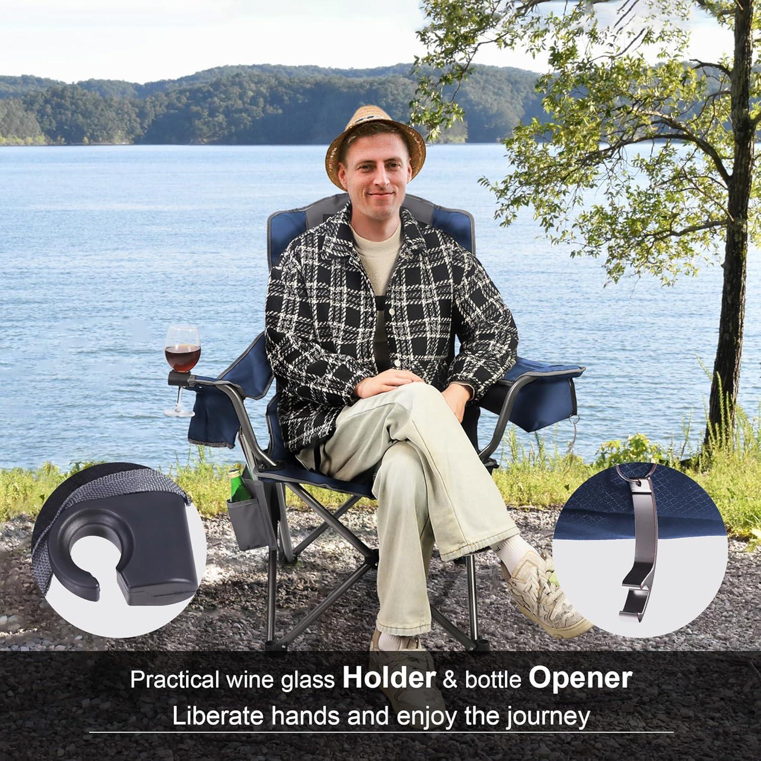 Silla de Camping Plegable LANMOUNTAIN Azul con Soporte para Vaso