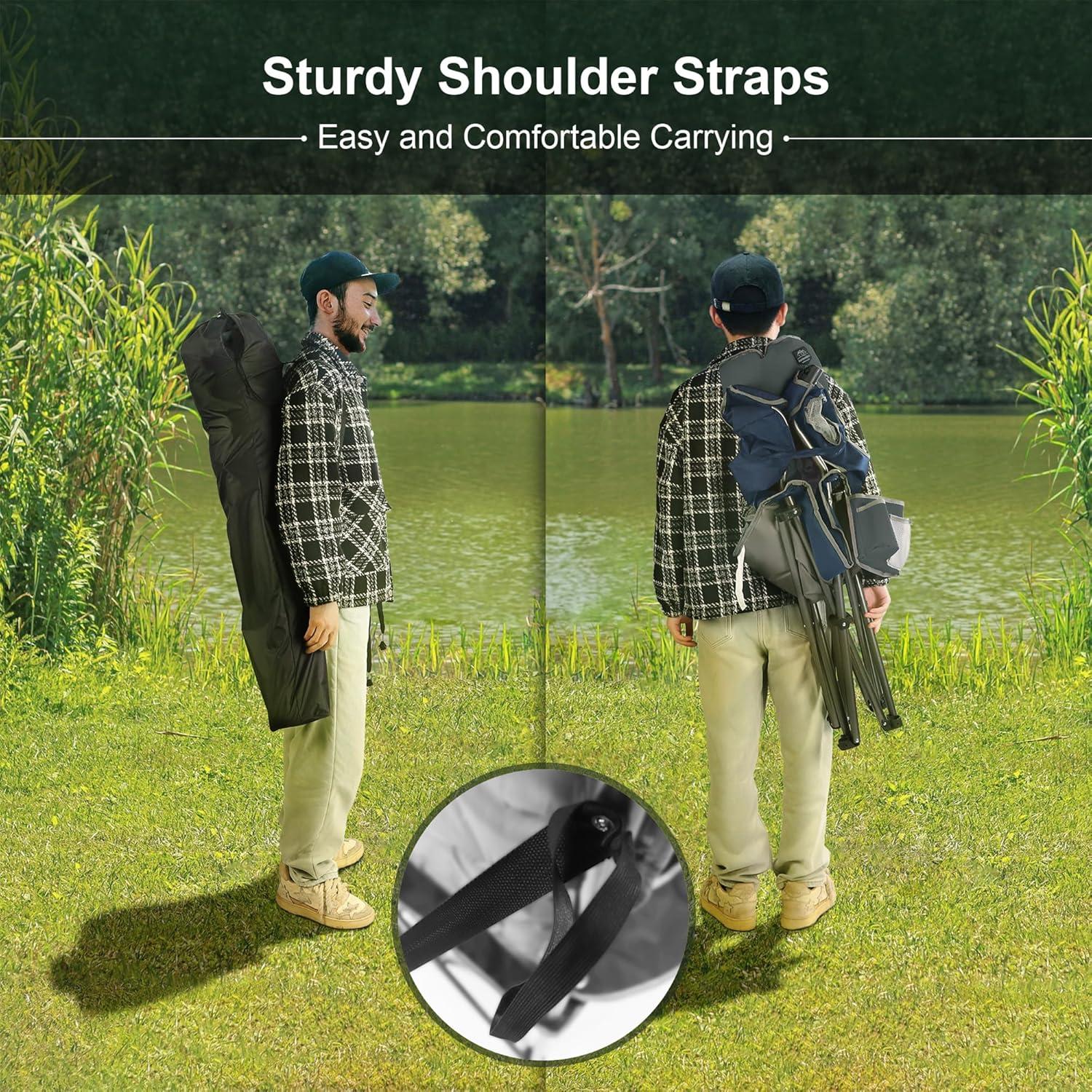 Silla de Camping Plegable LANMOUNTAIN Azul con Soporte para Vaso