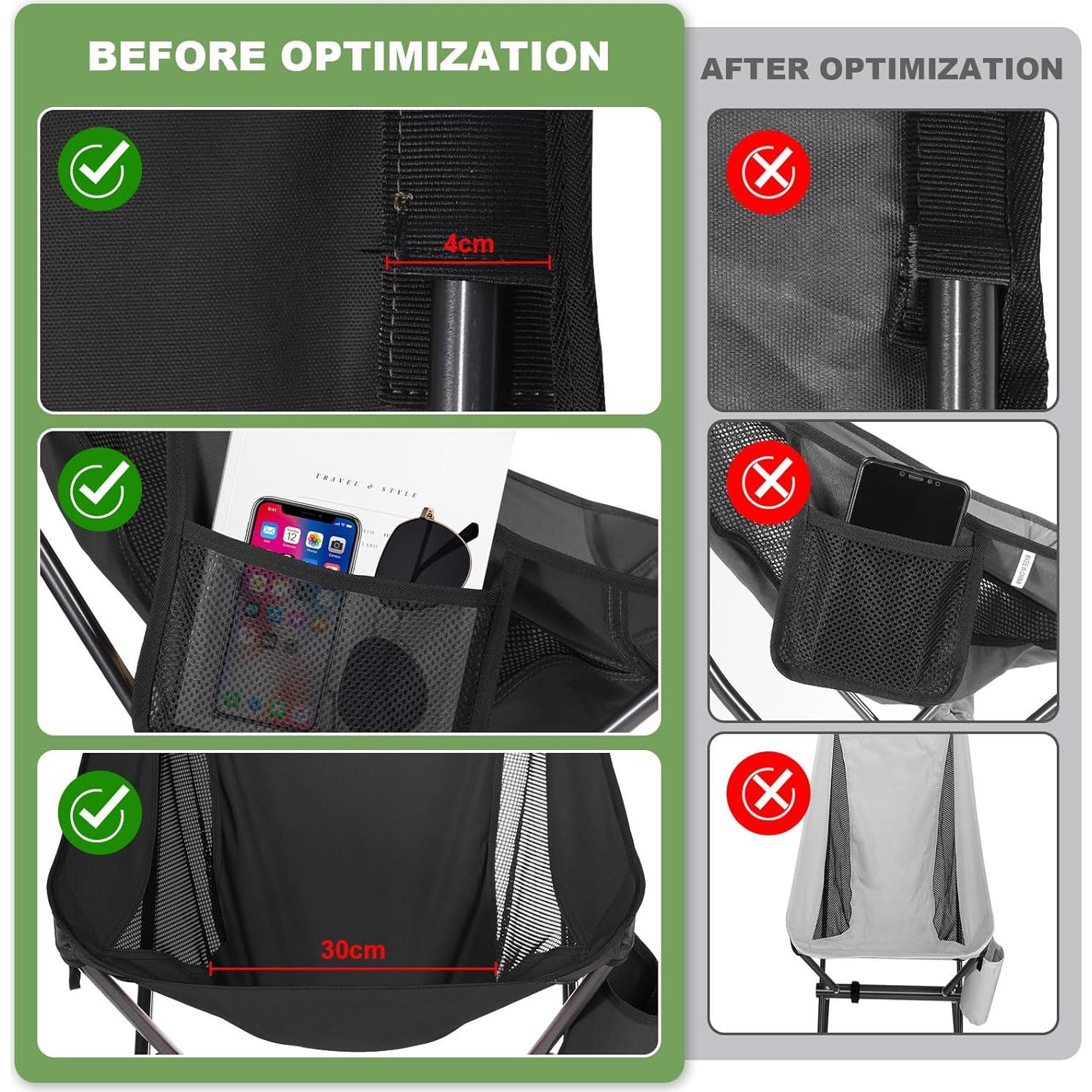 OKYUK Camping Chair, High Back Portable Folding Chair, Aircraft Grade Aluminum Alloy Structure, Built-in Pillow, Side Pocket & Carry Bag, Compact & Heavy Duty for Outdoor Backpacking (Black)