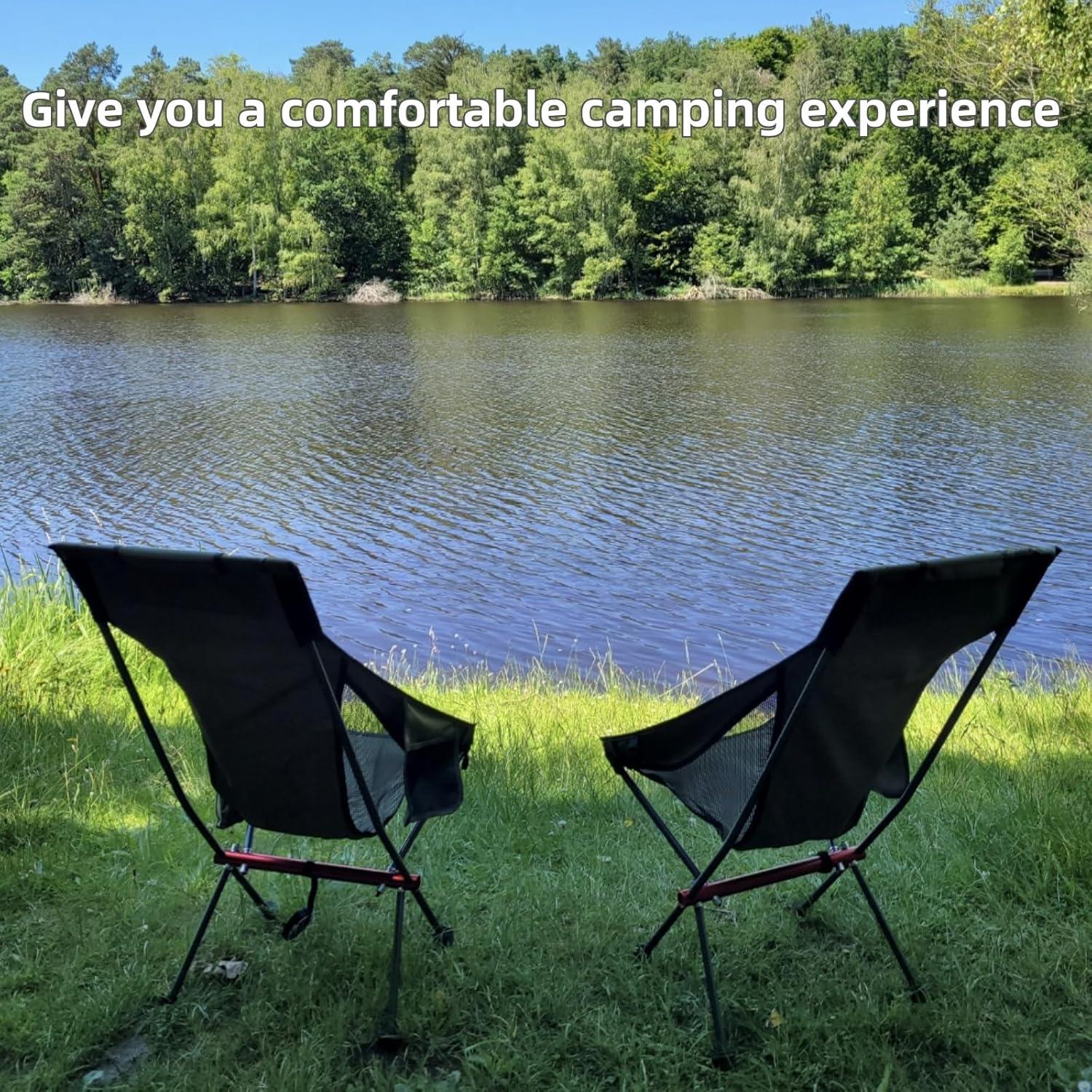 OKYUK Camping Chair, High Back Portable Folding Chair, Aircraft Grade Aluminum Alloy Structure, Built-in Pillow, Side Pocket & Carry Bag, Compact & Heavy Duty for Outdoor Backpacking (Black)