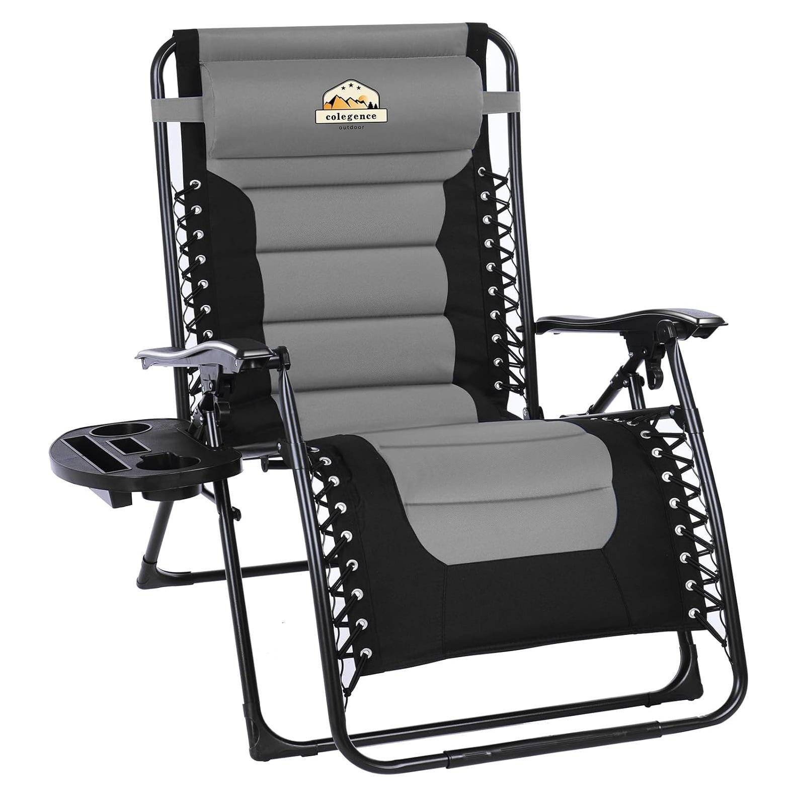 Oversized Padded Zero Gravity Lounge Chair, Foldable Patio Anti Gravity Reclining Chairs Folding Lawn Recliner with Cup Holder for Yard, Camping, Outdoor, Support 350 LBS, Black