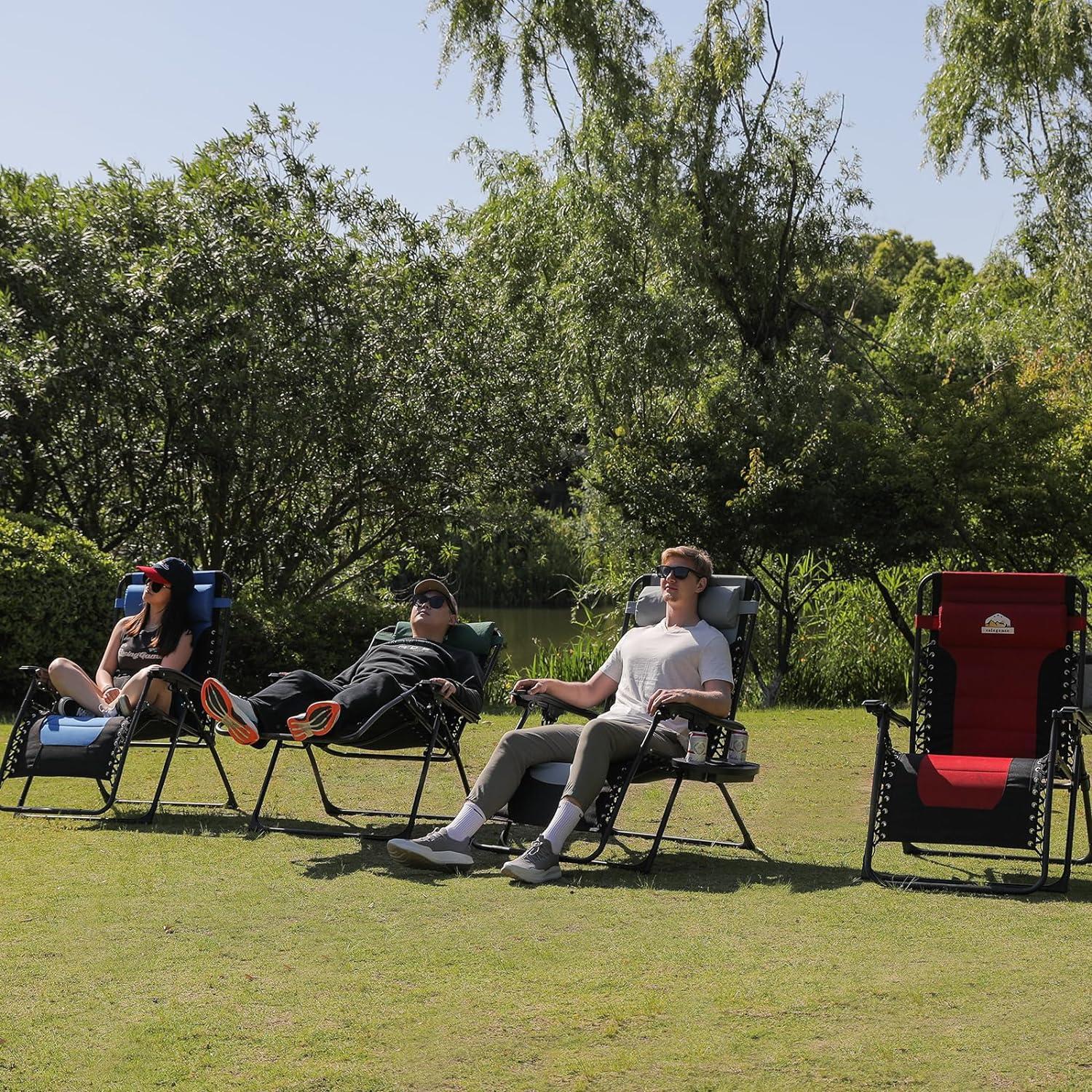 Oversized Padded Zero Gravity Lounge Chair, Foldable Patio Anti Gravity Reclining Chairs Folding Lawn Recliner with Cup Holder for Yard, Camping, Outdoor, Support 350 LBS, Black