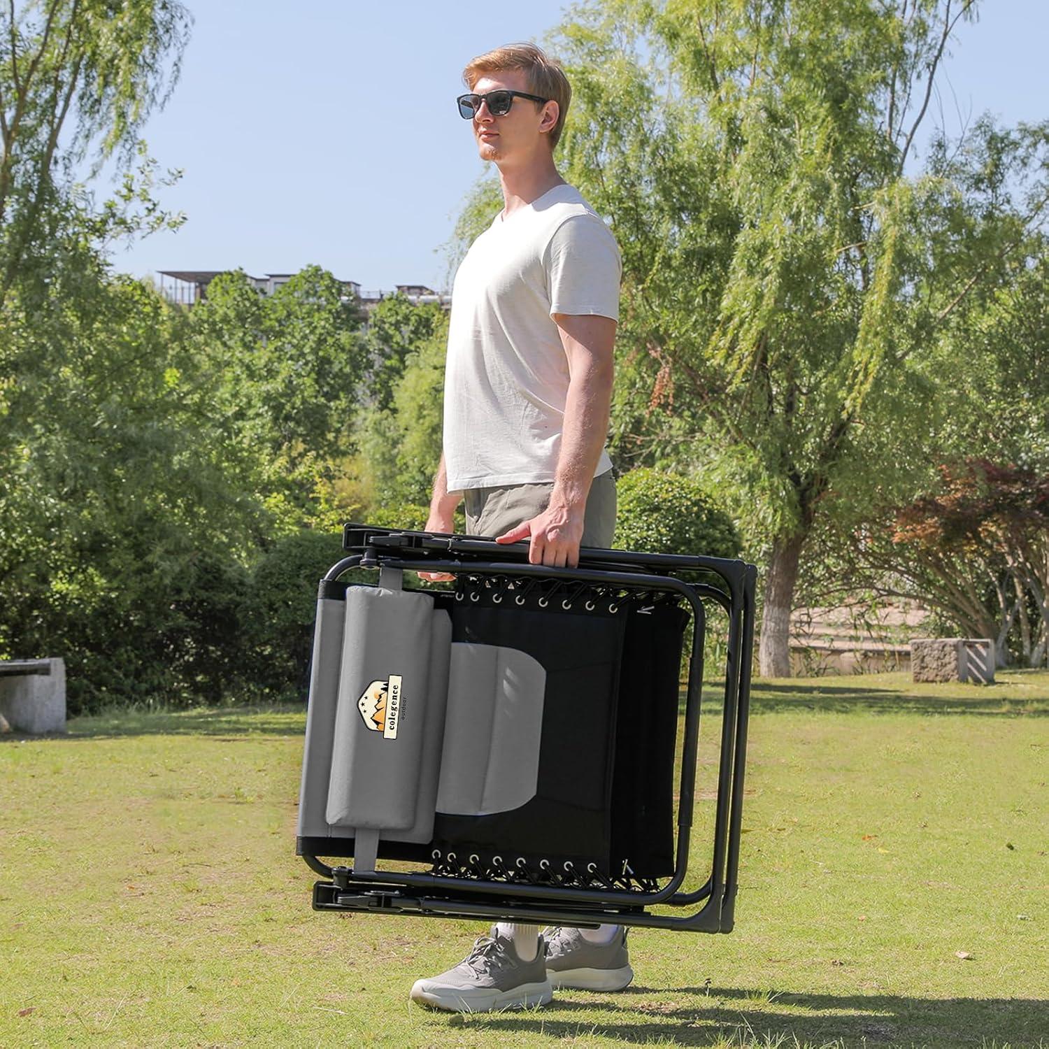 Oversized Padded Zero Gravity Lounge Chair, Foldable Patio Anti Gravity Reclining Chairs Folding Lawn Recliner with Cup Holder for Yard, Camping, Outdoor, Support 350 LBS, Black