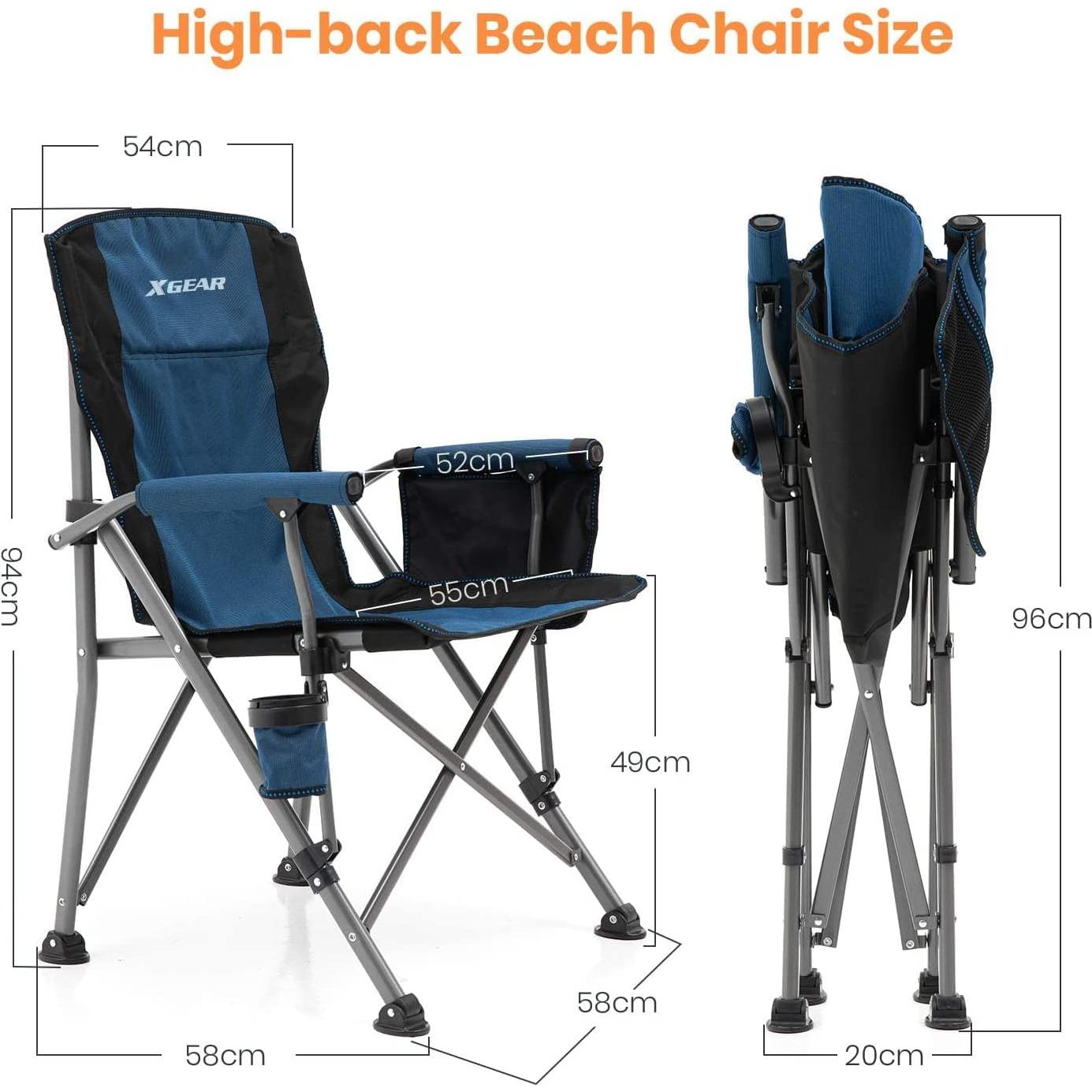 Silla de Camping Plegable XGEAR Hadarm con Respaldo Alto y Portavasos