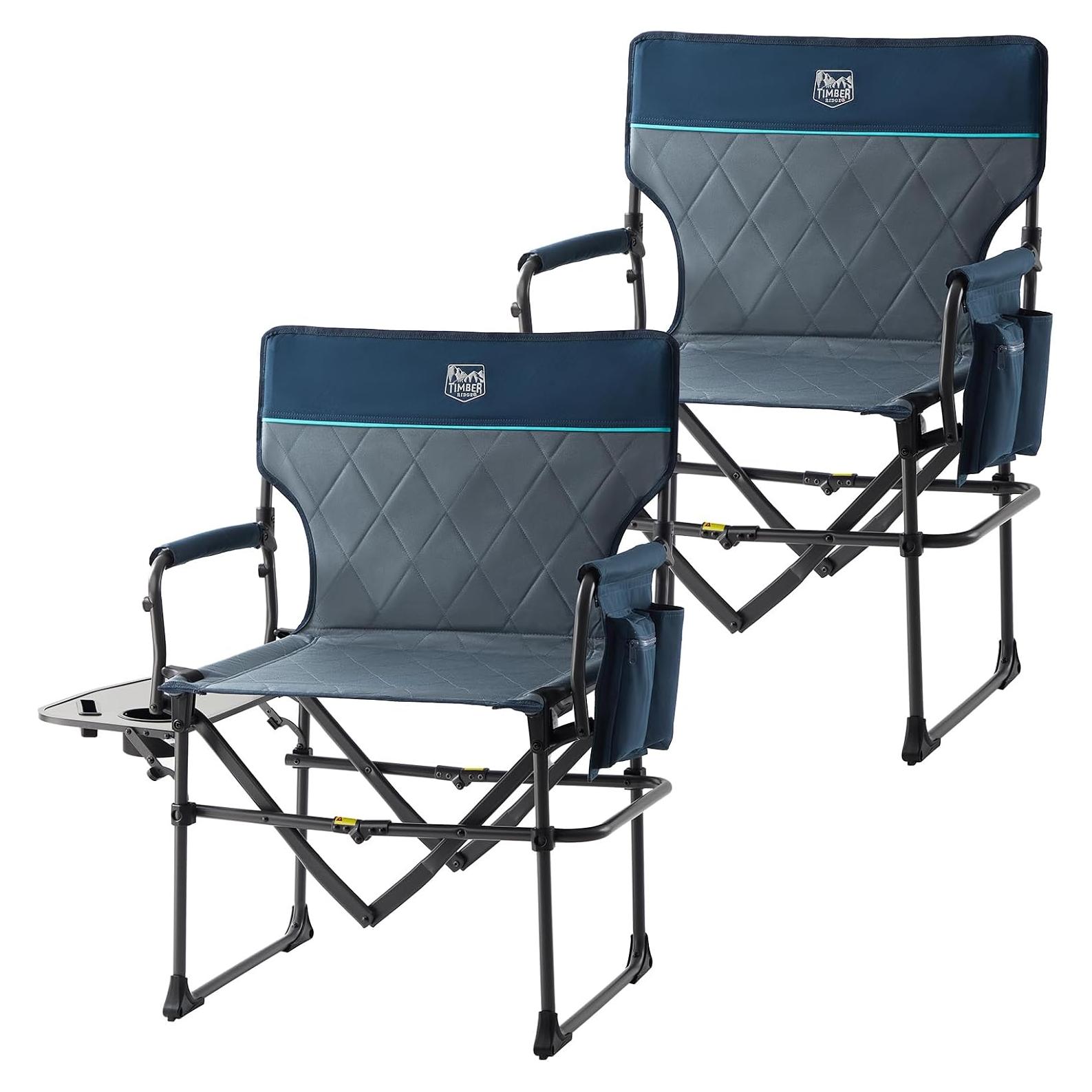 TIMBER RIDGE 2 Pack Camping Directors Chair with Side Table Pocket, Portable Folding Heavy Duty Lawn Chair for Fishing Trip Picnic Concert Outdoor 400lbs, Blue
