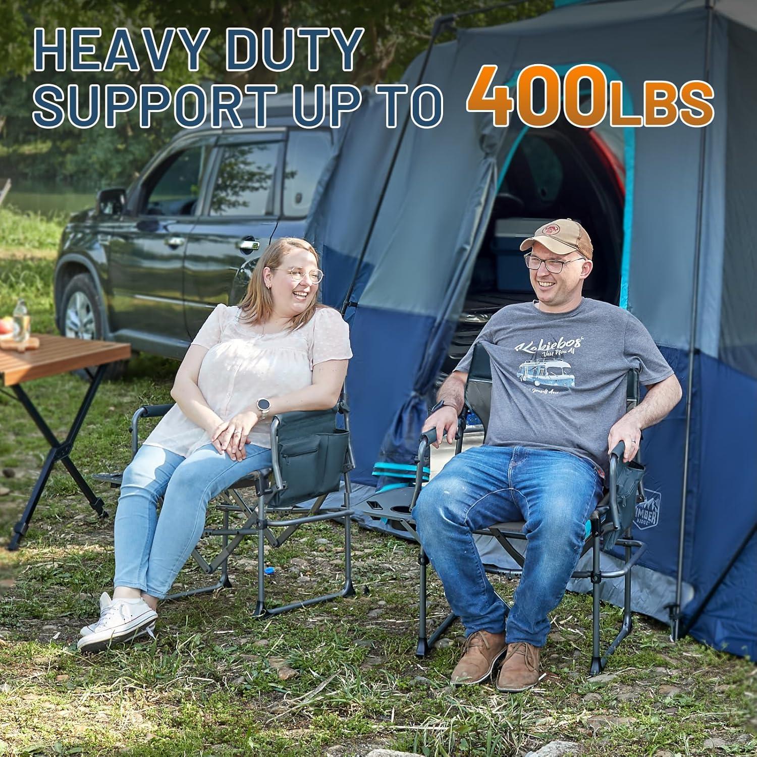TIMBER RIDGE 2 Pack Camping Directors Chair with Side Table Pocket, Portable Folding Heavy Duty Lawn Chair for Fishing Trip Picnic Concert Outdoor 400lbs, Blue