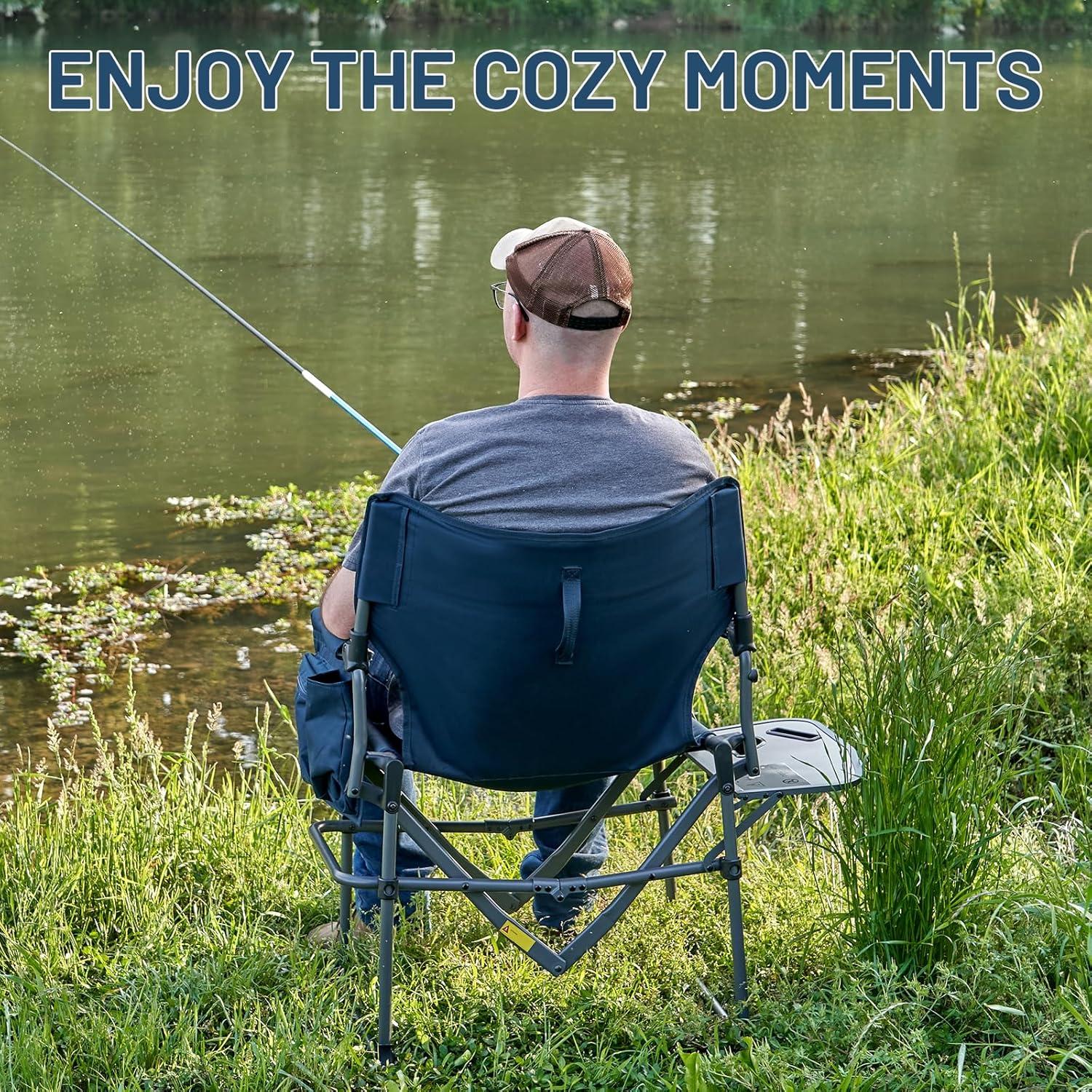 TIMBER RIDGE 2 Pack Camping Directors Chair with Side Table Pocket, Portable Folding Heavy Duty Lawn Chair for Fishing Trip Picnic Concert Outdoor 400lbs, Blue