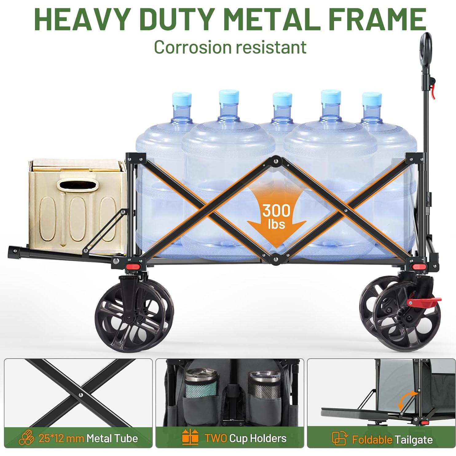 TIMBER RIDGE 47" L Collapsible Folding Wagon with Tailgate, 300lbs Heavy Duty Beach Wagon with All-Terrain Big Wheels, 250L Foldable Utility Cart for Sand Camping Sports Shopping, Grey