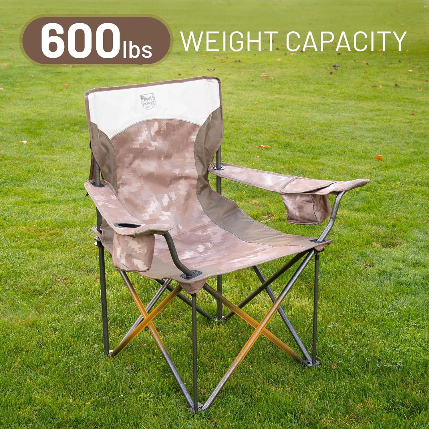 TIMBER RIDGE Oversized Camping Chair for Adults, Heavy Duty Folding Chairs Support 600 LBS, XXL Camp Chair Foldable with Cup Holder and Cooler Bag, Big and Tall Chair for Outdoor, Lawn, Picnic, Camo