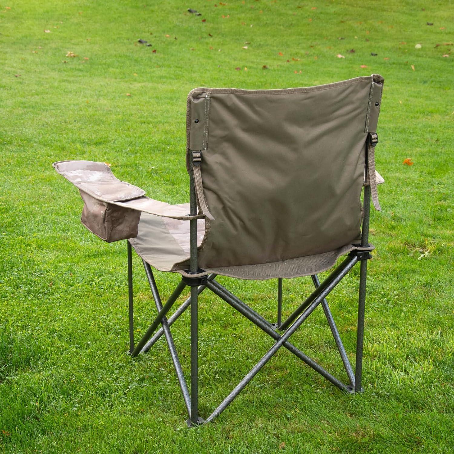 TIMBER RIDGE Oversized Camping Chair for Adults, Heavy Duty Folding Chairs Support 600 LBS, XXL Camp Chair Foldable with Cup Holder and Cooler Bag, Big and Tall Chair for Outdoor, Lawn, Picnic, Camo