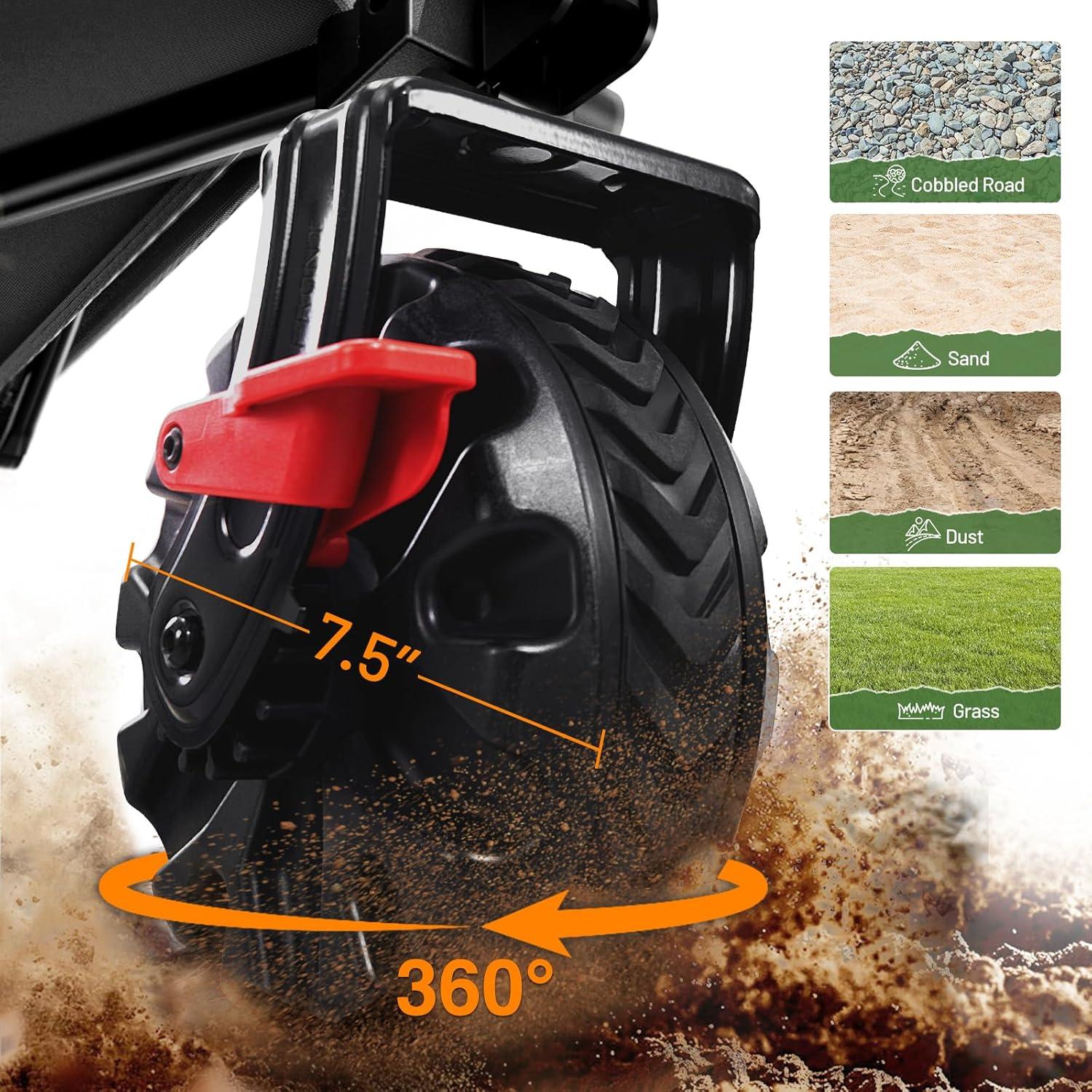 Outdoor Collapsible Wagon with Brakes Utility Folding Cart Heavy Duty All Terrain Wheels for Shopping Camping Garden with Side Bag and Cup Holders, Grey