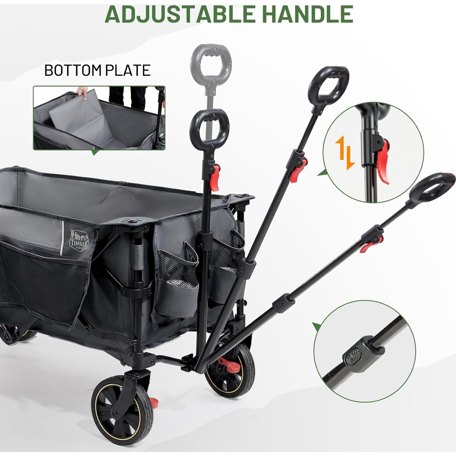 Collapsible Wagon Cart with Brakes, 200L Large Capacity Compact Portable Easy to Carry Folding Wagon, Utility Grocery Cart for Camping, Gardening, Shopping
