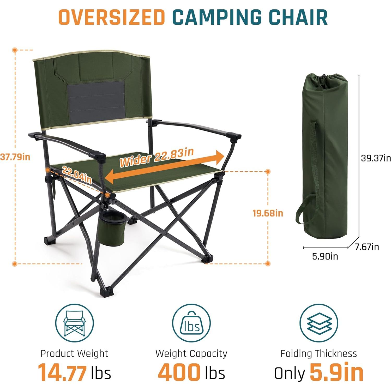 Silla de Camping Plegable DMH OUTDOORS FC-339 Verde 400 lbs