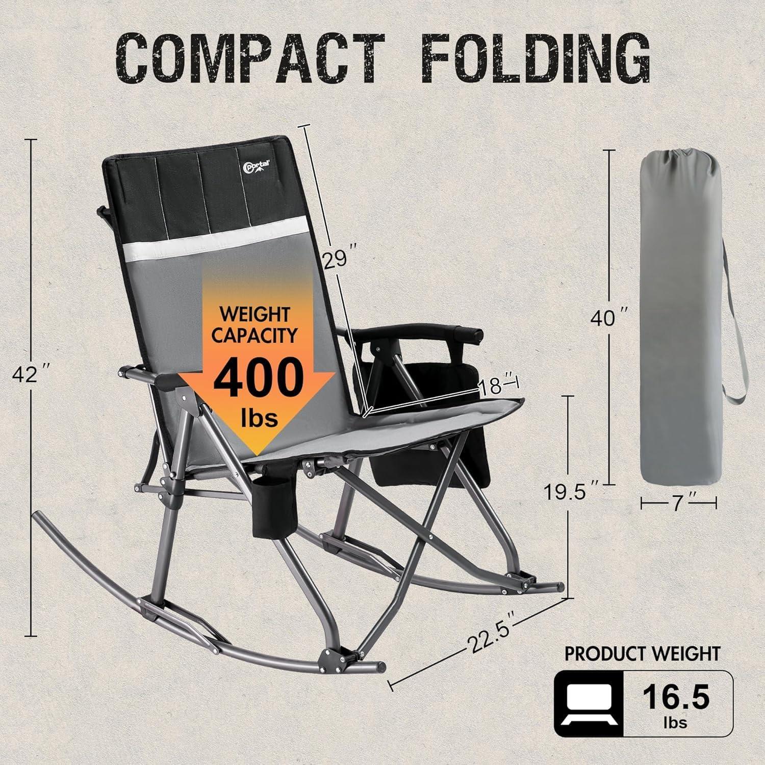 Silla de Camping Rocking Portal FC-368 Plegable 181kg Gris Negro