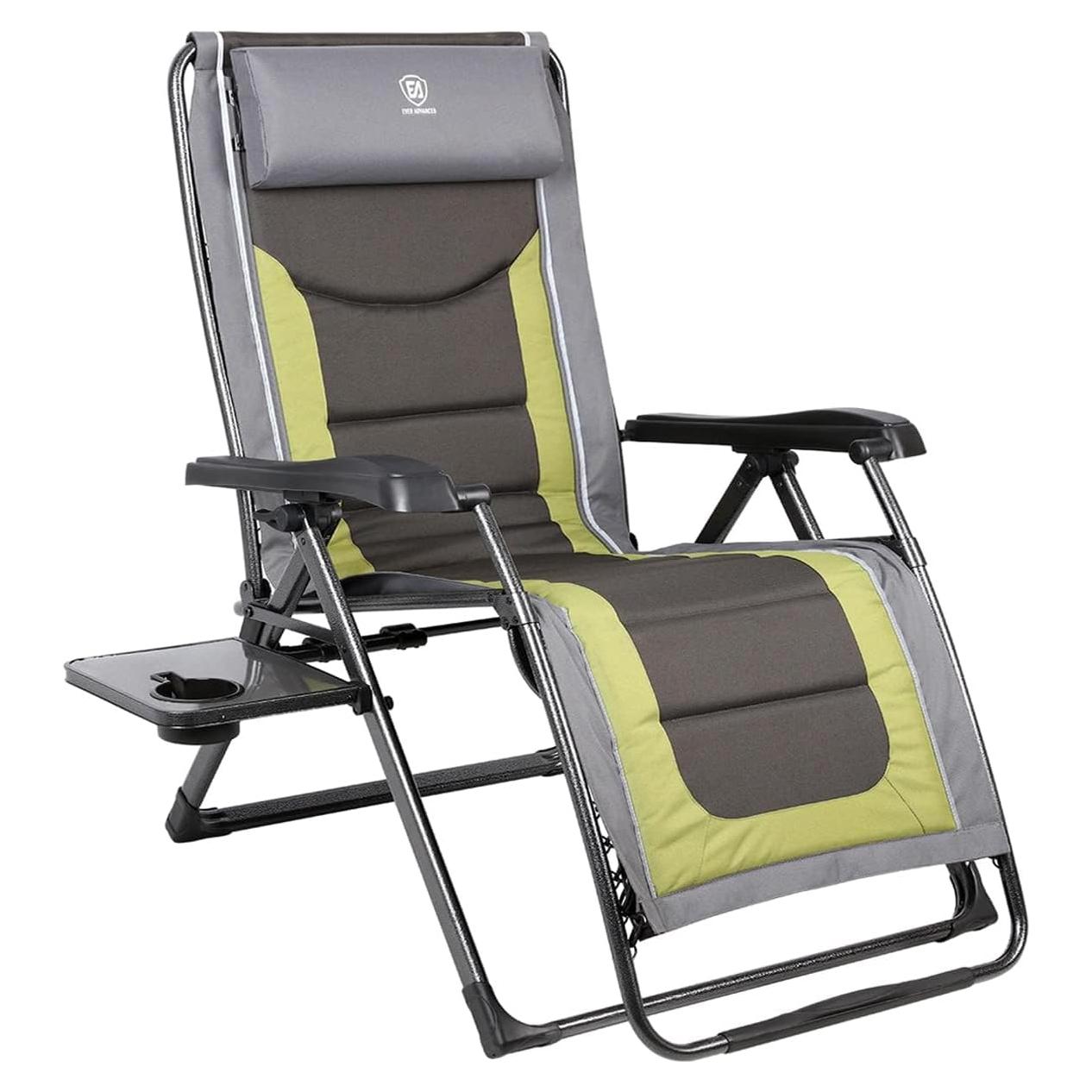 EVER ADVANCED Oversize XL Zero Gravity Recliner Padded Patio Lounger Chair with Adjustable Headrest Support 350lbs (Olive Green)