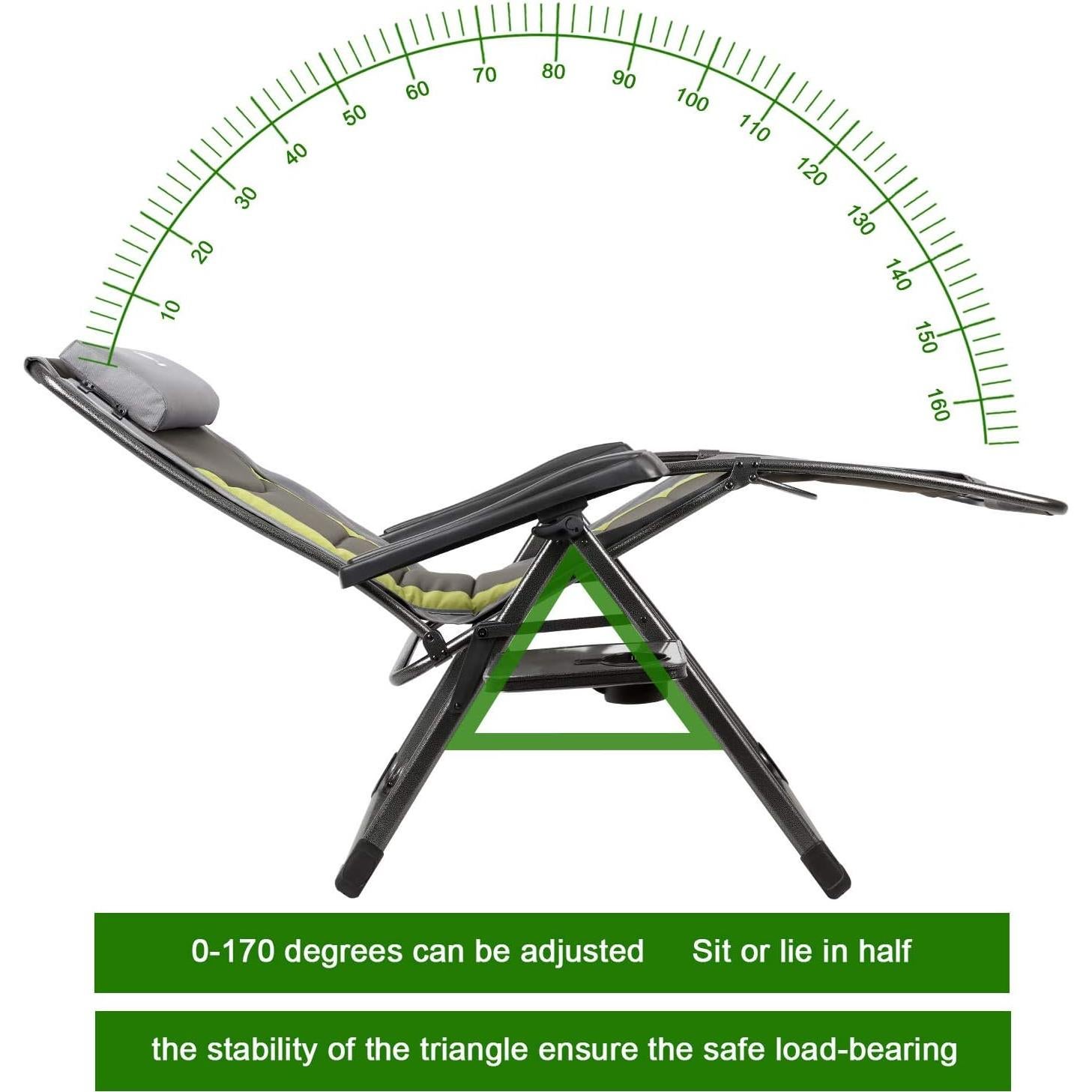 EVER ADVANCED Oversize XL Zero Gravity Recliner Padded Patio Lounger Chair with Adjustable Headrest Support 350lbs (Olive Green)