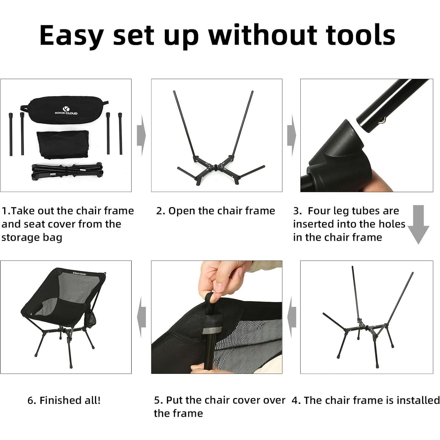 Silla de Camping Plegable ROCK CLOUD Ultraligera 1.72 kg