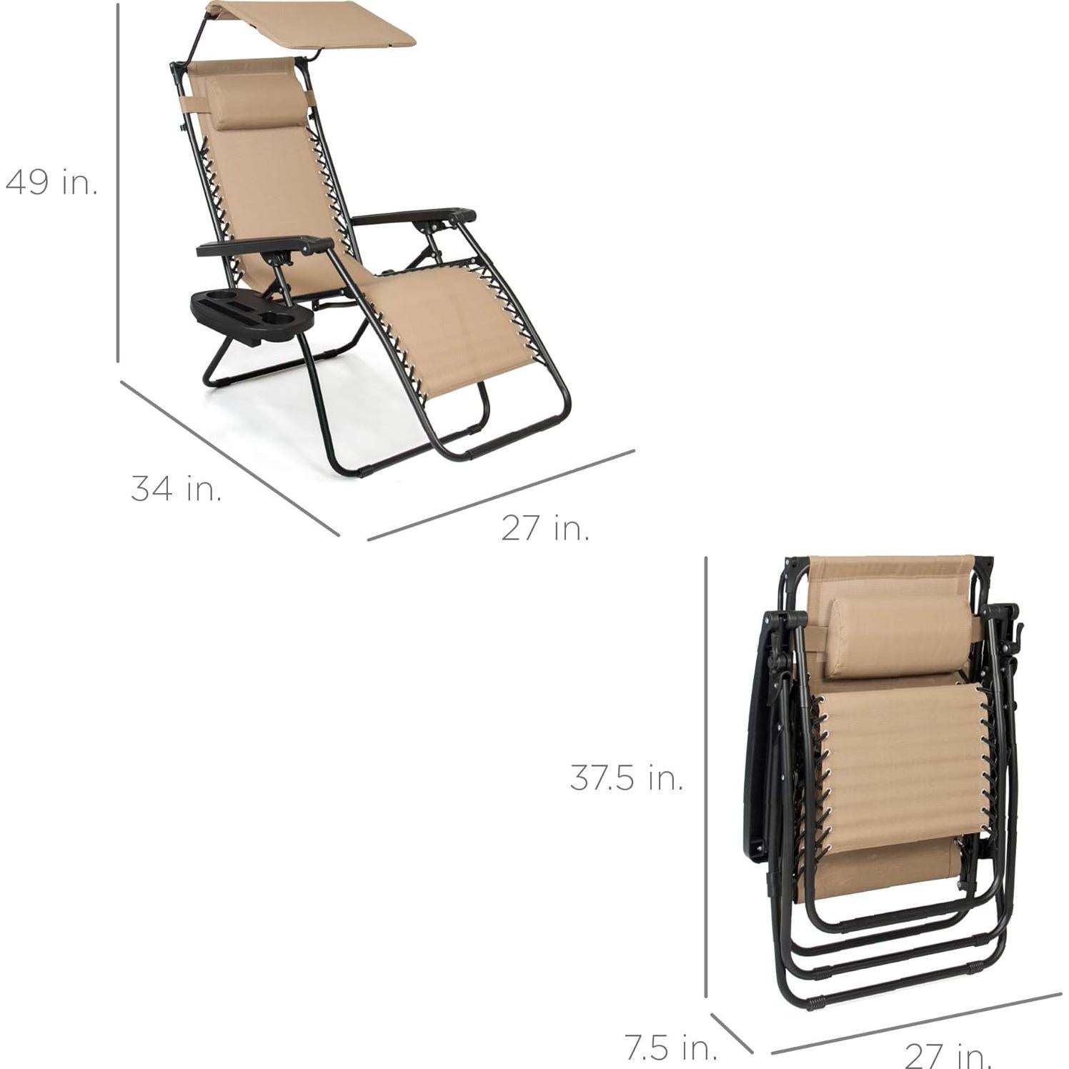 Silla de Patio Reclinable Plegable Mejor Opción Beige con Sombrilla