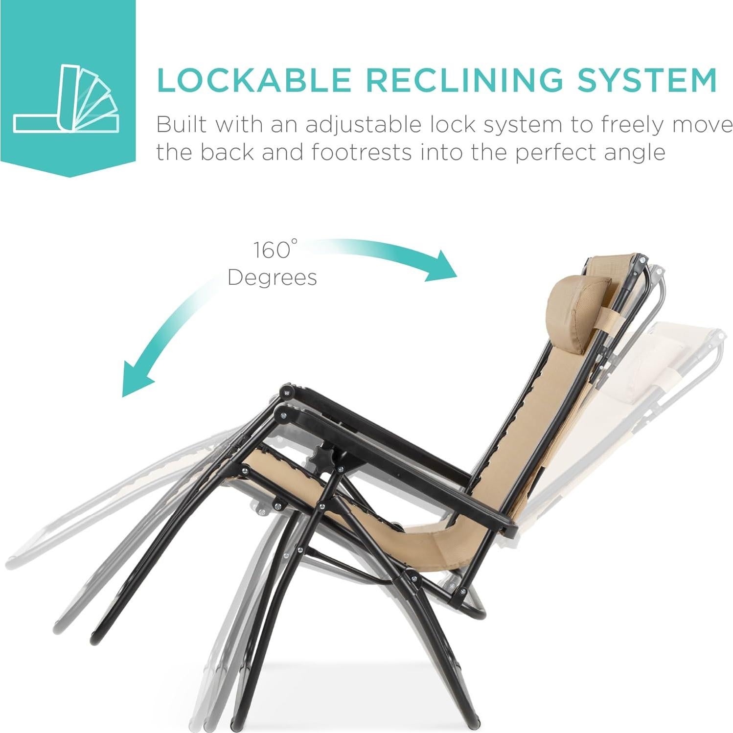 Silla de Patio Reclinable Plegable Mejor Opción Beige con Sombrilla