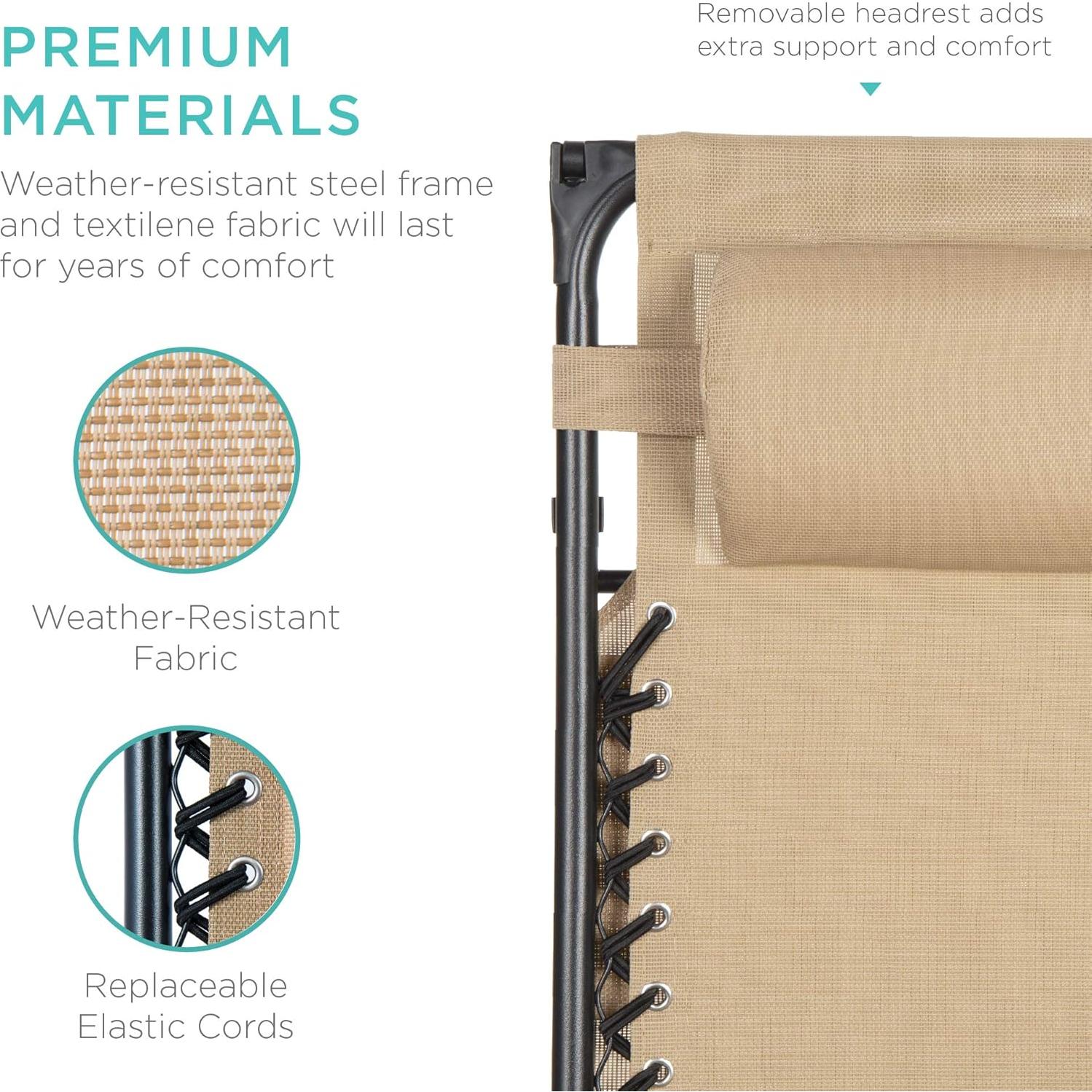 Silla de Patio Reclinable Plegable Mejor Opción Beige con Sombrilla