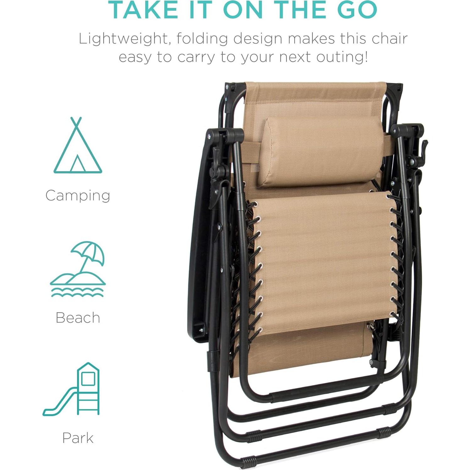 Silla de Patio Reclinable Plegable Mejor Opción Beige con Sombrilla