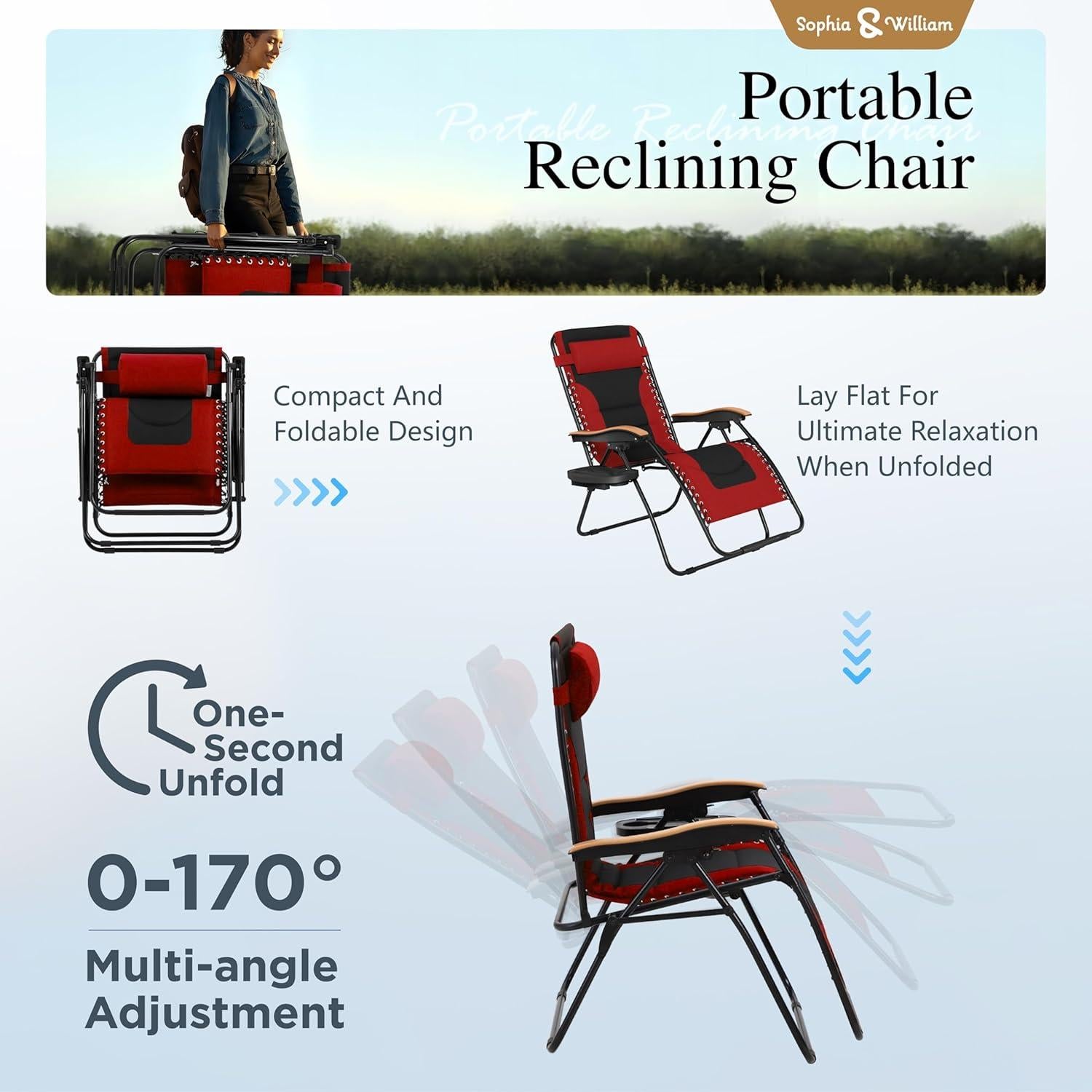 Conjunto de 2 Sillas Reclinado XL Sophia & William Rojo