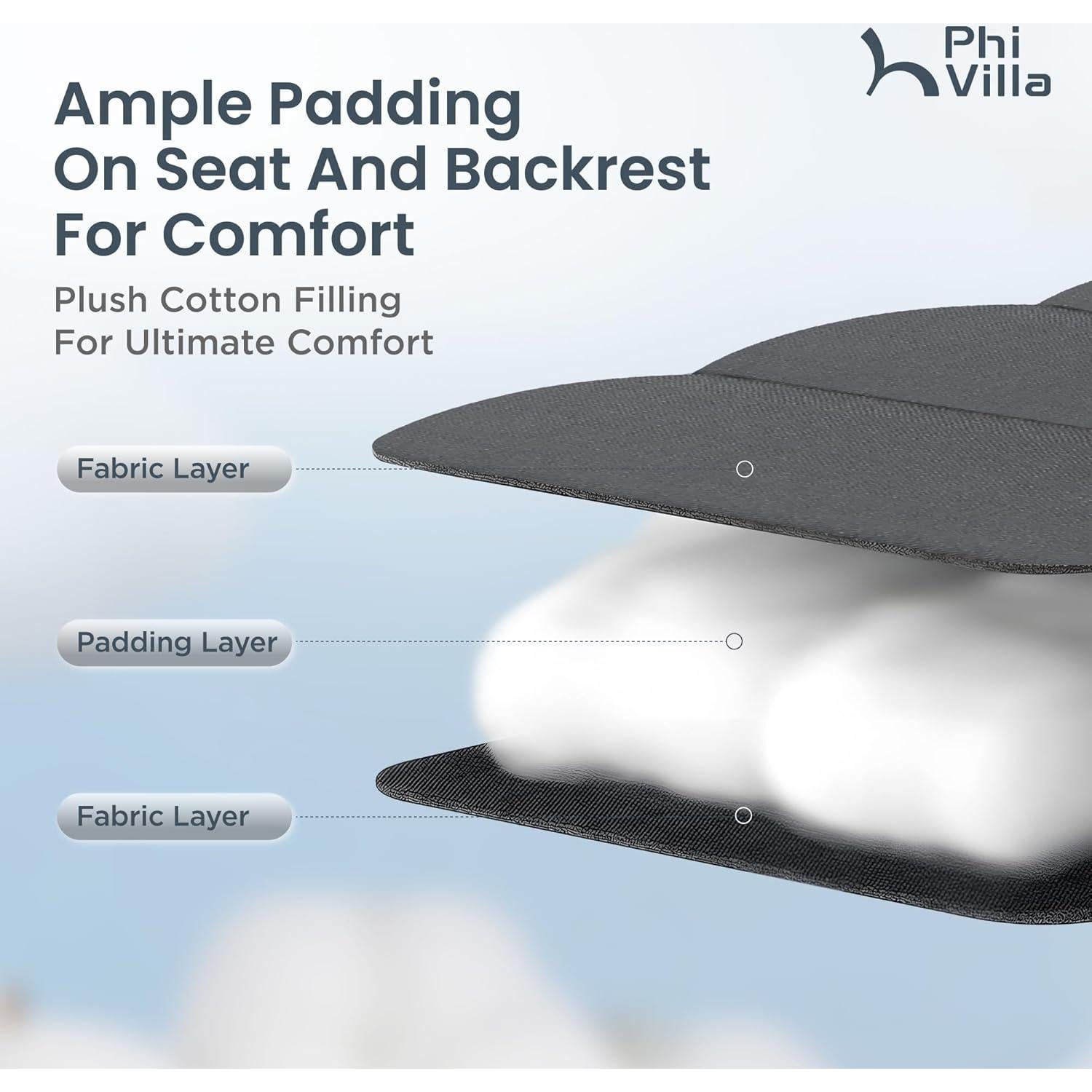 PHI VILLA Outdoor Patio Padded Zero Gravity Chair, Foldable Patio Recliner, 26" Wide Seat Anti Gravity Lounger with Cup Holder, Support 350 LBS (Grey)