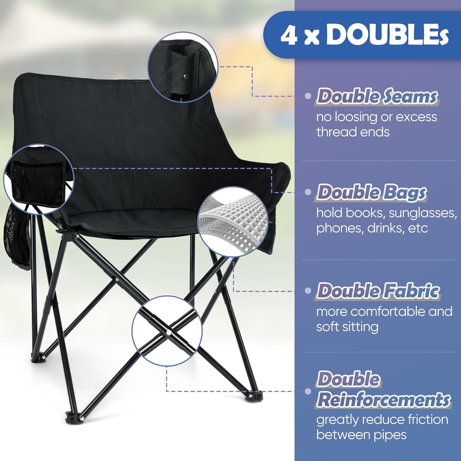 Silla de Camping Plegable HaSteL Negra para Adultos - Soporta 113kg