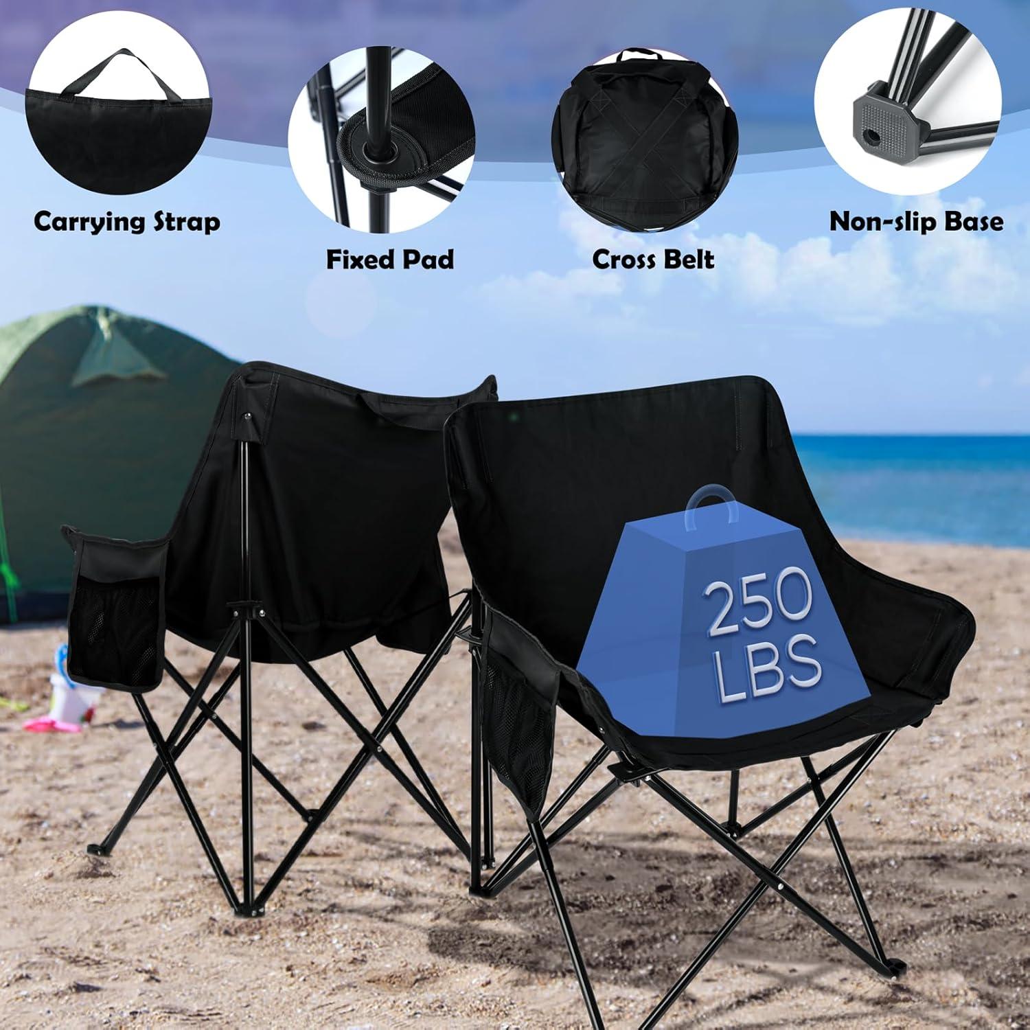 Silla de Camping Plegable HaSteL Negra para Adultos - Soporta 113kg