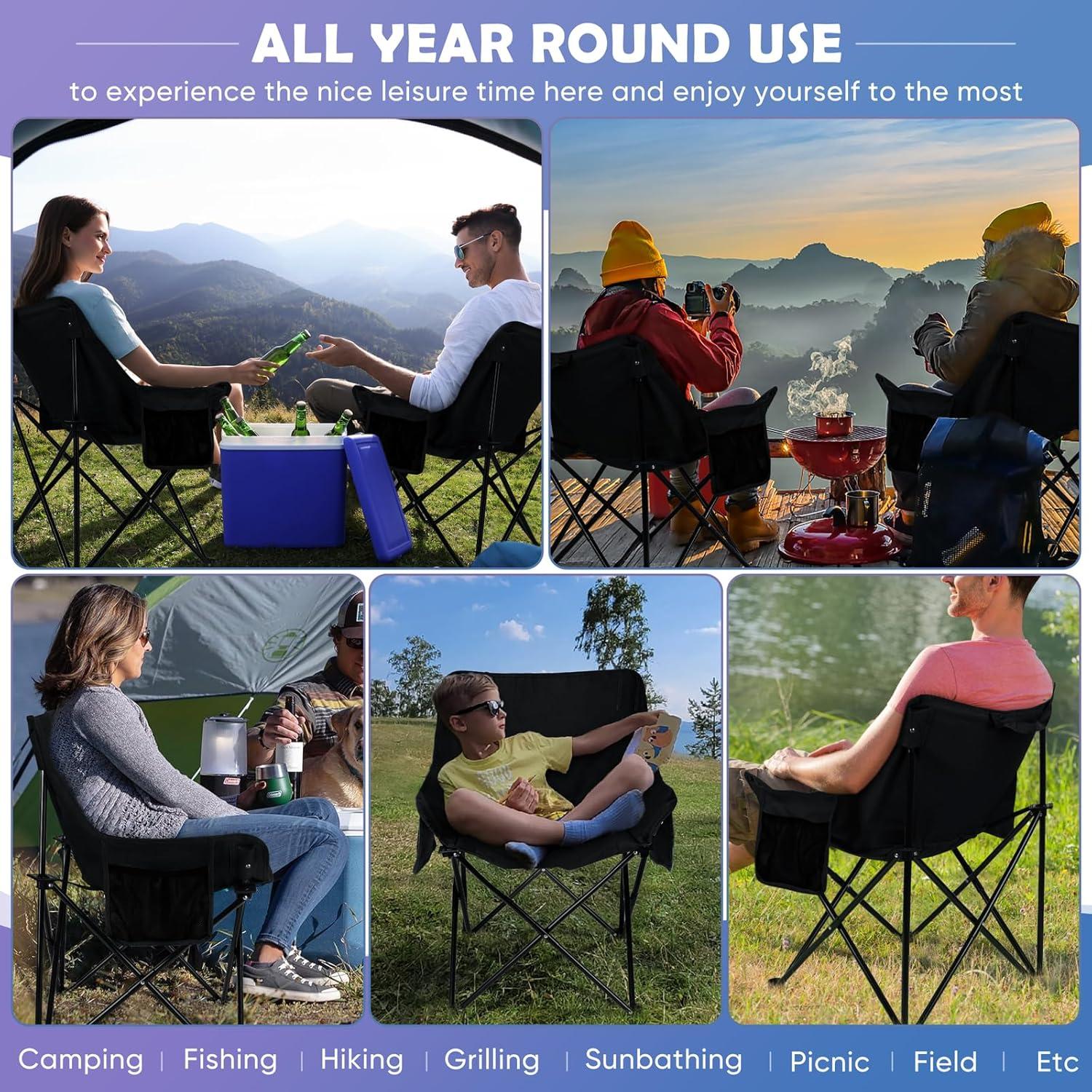 Silla de Camping Plegable HaSteL Negra para Adultos - Soporta 113kg