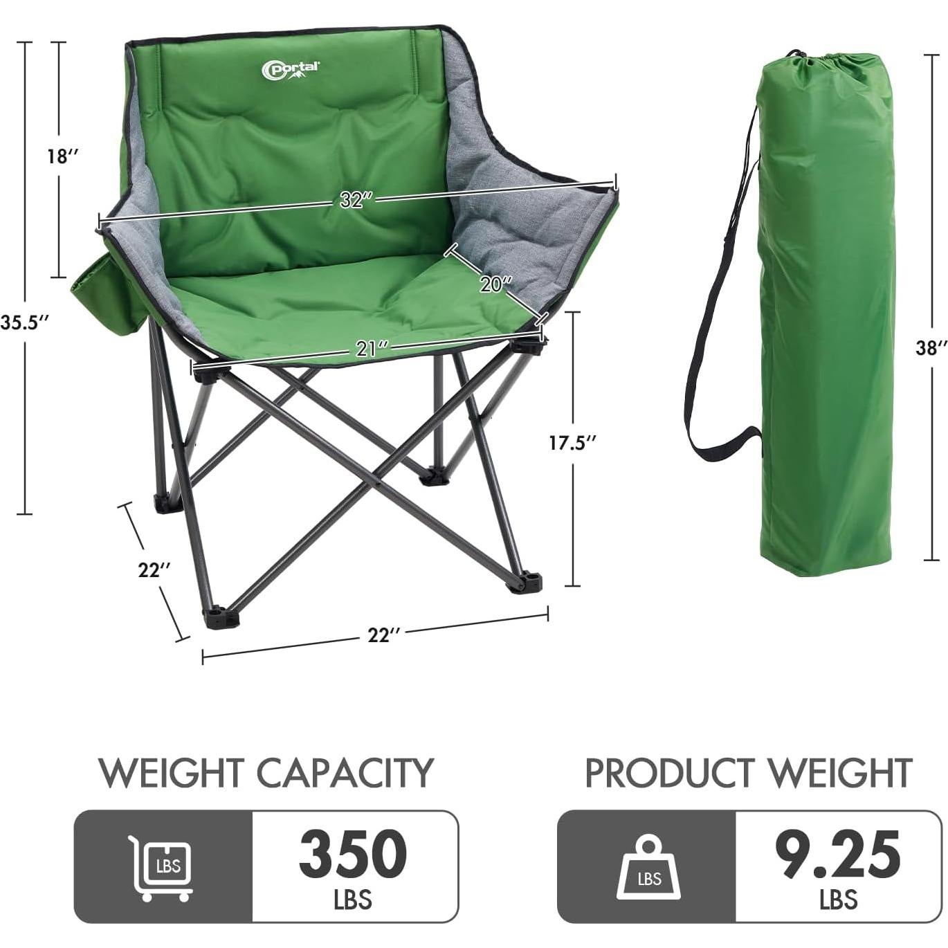 Silla de Camping Plegable PORTAL Extra Ancha 158.76 kg Verde