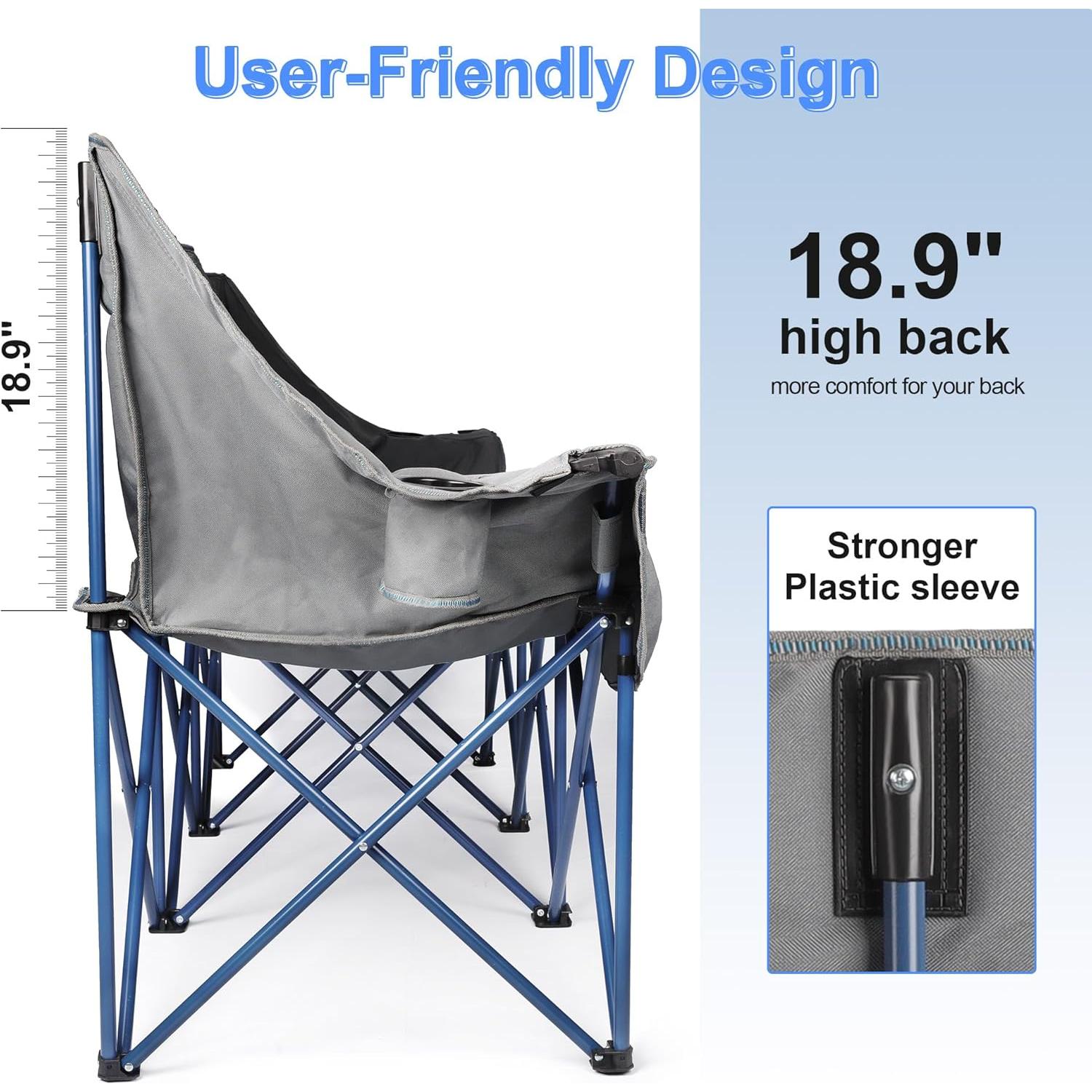 Oversized 3 Person Camping Chair for Adults,Outdoor Folding Sofa Heavy-Duty Loveseat Couch Chair with Thick Padding for Family,Garden,Campsites,Backyard Parties,Supports 900 LBS