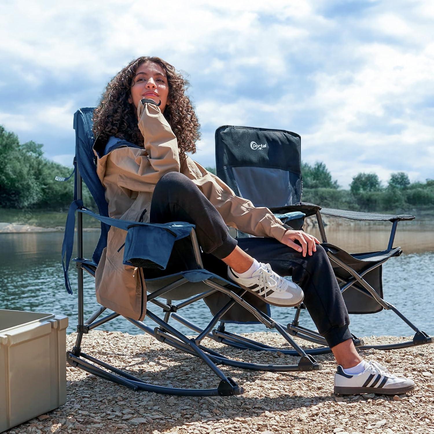 Silla Mecedora Plegable Portal Charles Azul Medianoche 350LBS